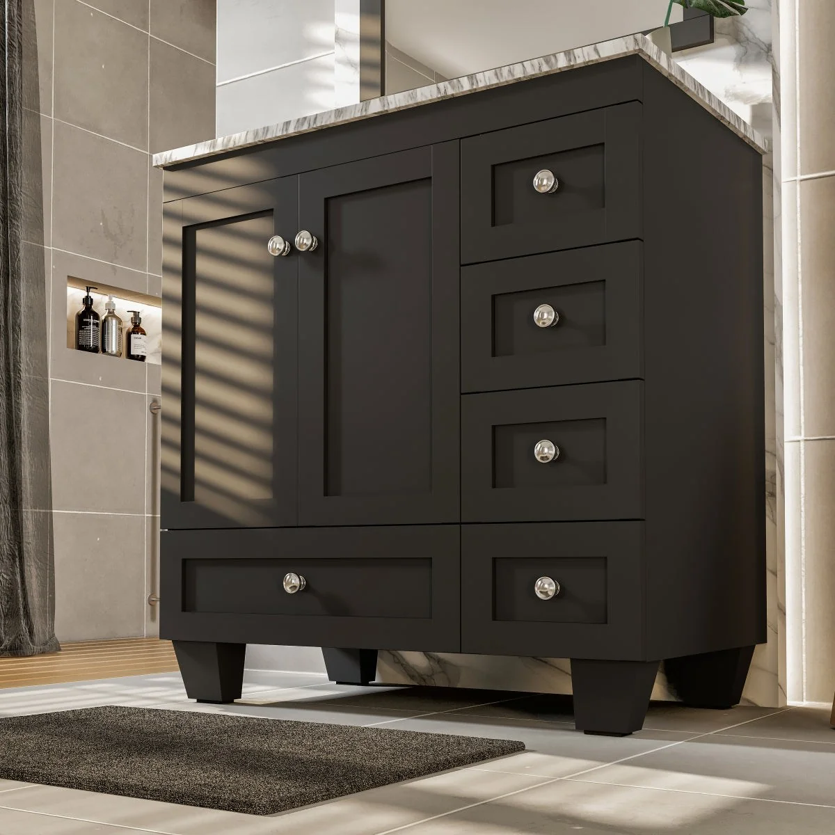 Eviva Happy 28" x 18" Transitional Bathroom Vanity with White Carrara Marble Countertop and Undermount Porcelain Sink - Image 6