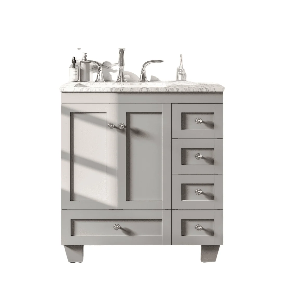 Eviva Happy 28" x 18" Transitional Bathroom Vanity with White Carrara Marble Countertop and Undermount Porcelain Sink - Image 9