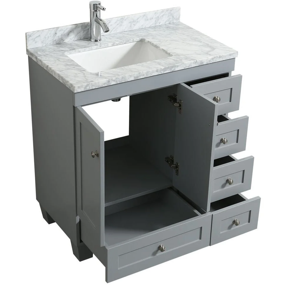 Eviva Happy 30"x 18" Transitional Bathroom Vanity with White Carrara Marble Countertop and Undermount Porcelain Sink - Image 11