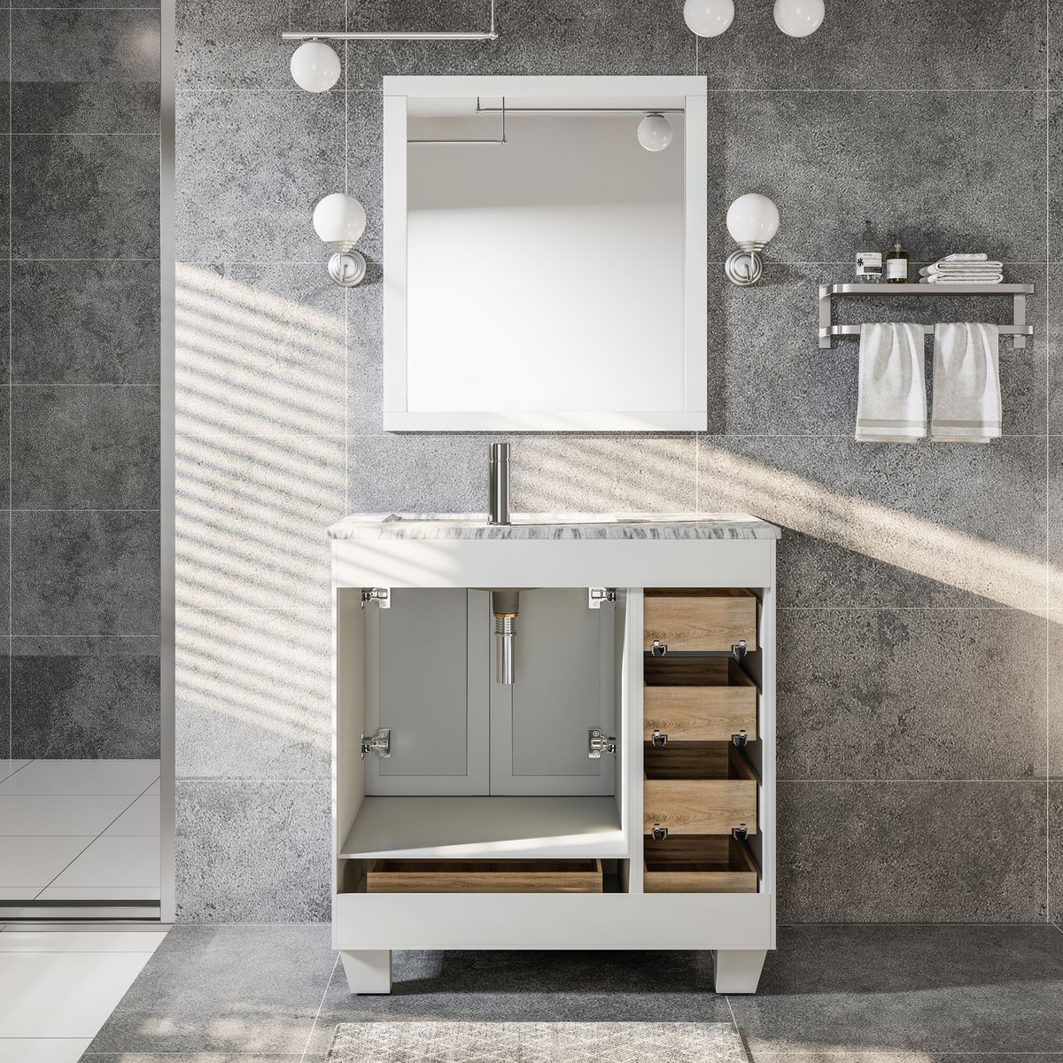 Eviva Happy 30"x 18" Transitional Bathroom Vanity with White Carrara Marble Countertop and Undermount Porcelain Sink - Image 17