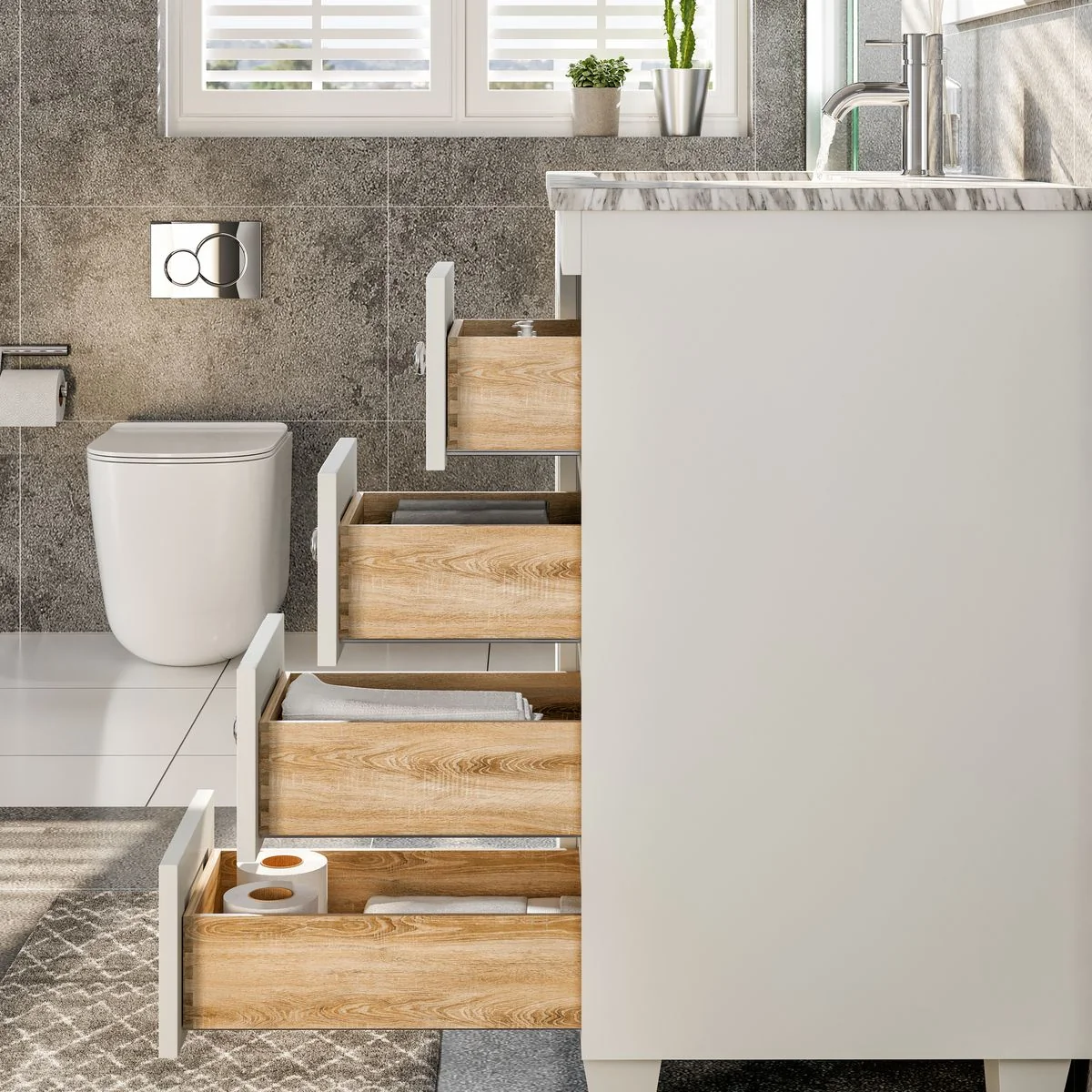 Eviva Happy 30"x 18" Transitional Bathroom Vanity with White Carrara Marble Countertop and Undermount Porcelain Sink - Image 21