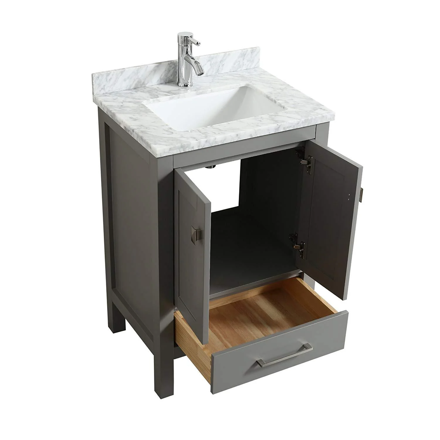 Eviva London 24" Transitional Bathroom Vanity with White Carrara Marble Countertop - Image 4