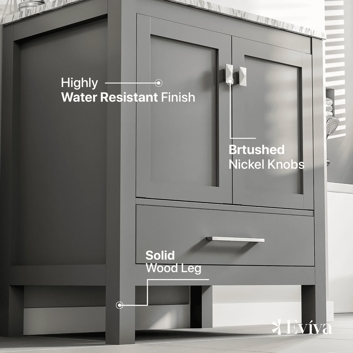 Eviva London 24" x 18" Transitional Bathroom Vanity with White Carrara Top - Image 5