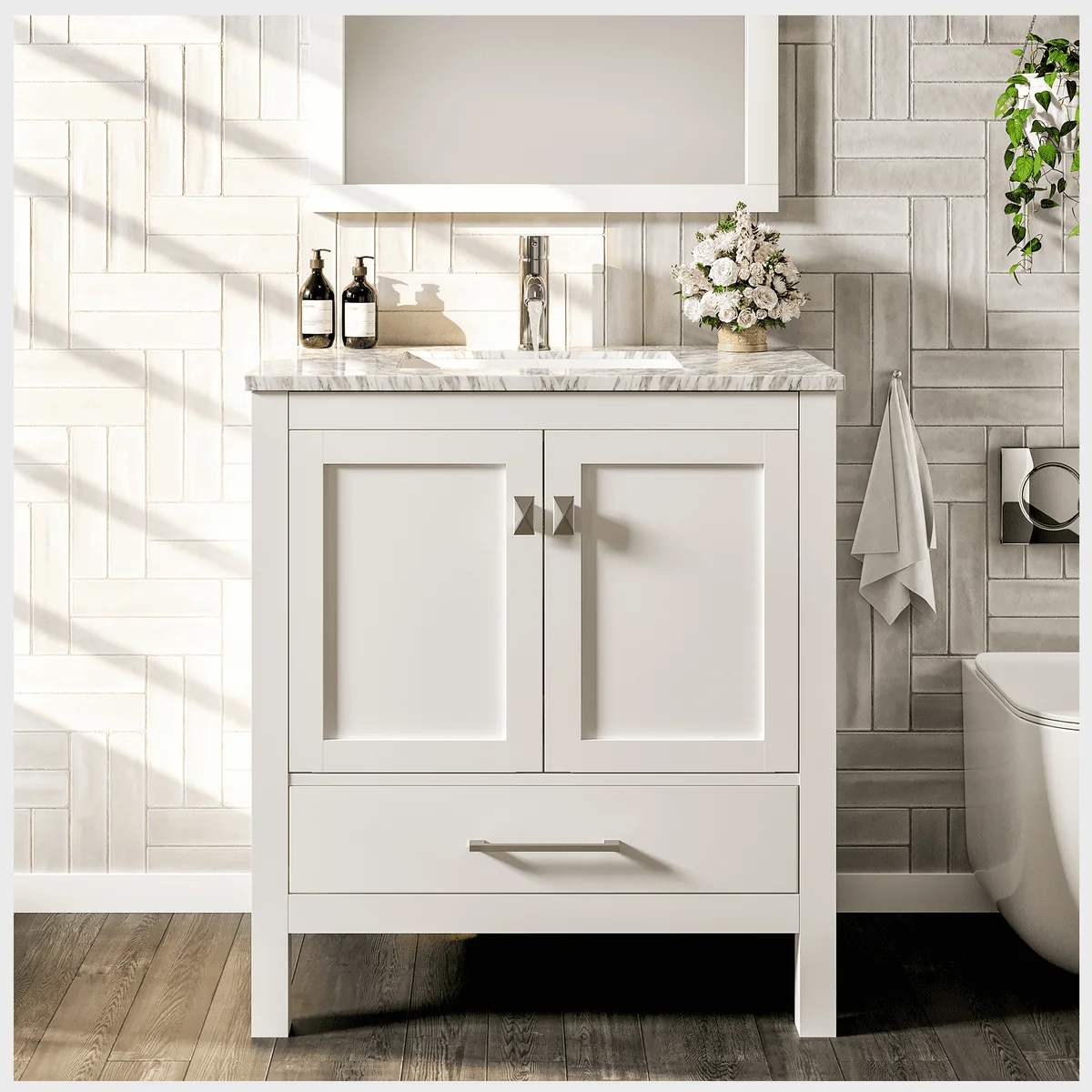 Eviva London 24" x 18" Transitional Bathroom Vanity with White Carrara Top - Image 9