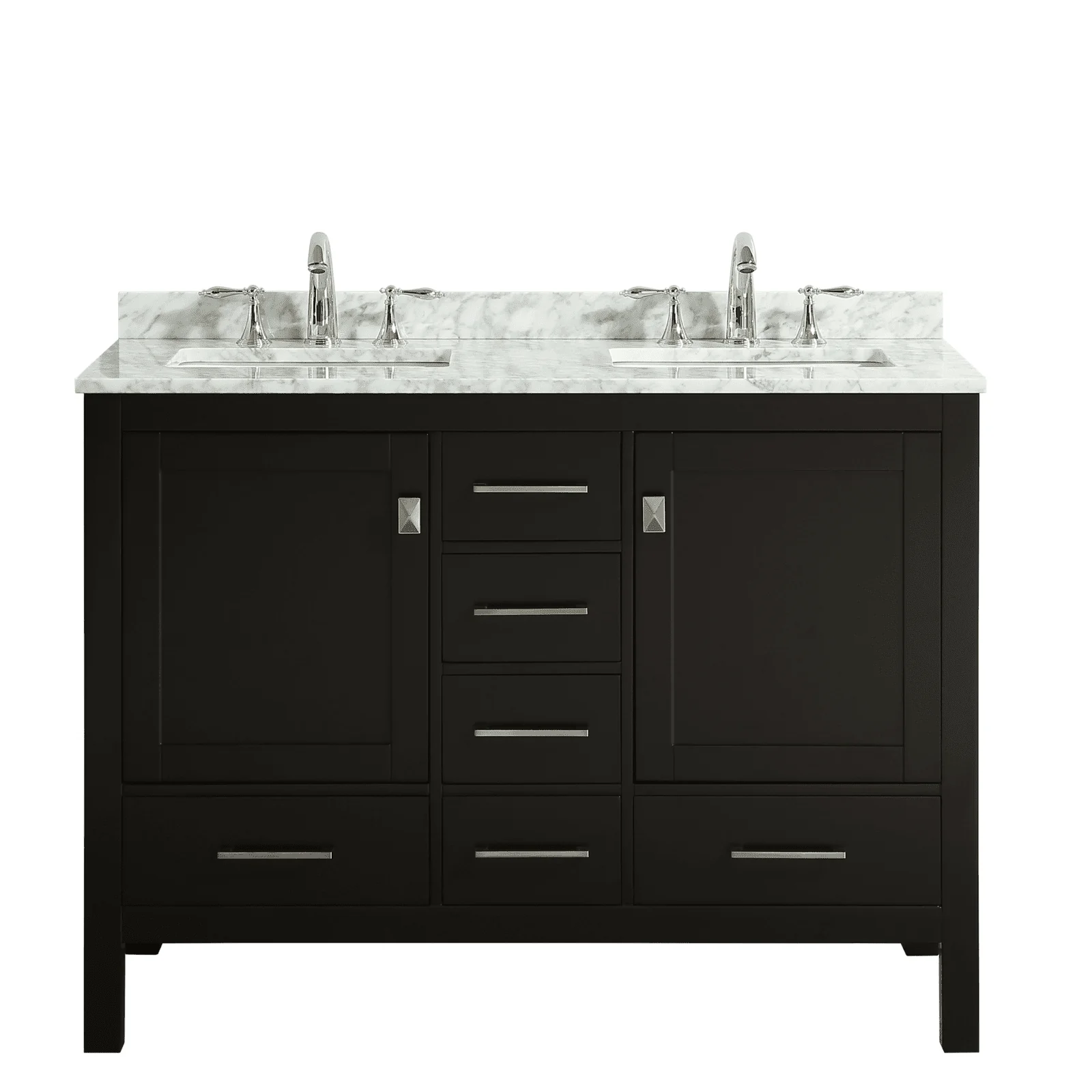 Eviva London 48" x 18" Transitional Double Sink Bathroom Vanity with White Carrara Marble Countertop and Undermount Porcelain Sink - Image 2