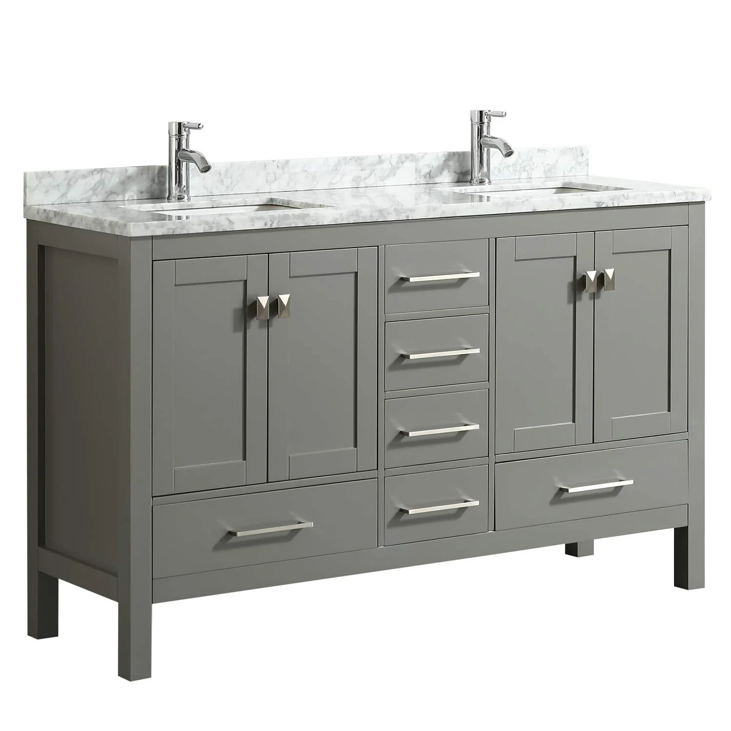 Eviva London 60" X 18" Transitional Bathroom Vanity with Crema Marfil Marble and Double Porcelain Sinks - Image 3