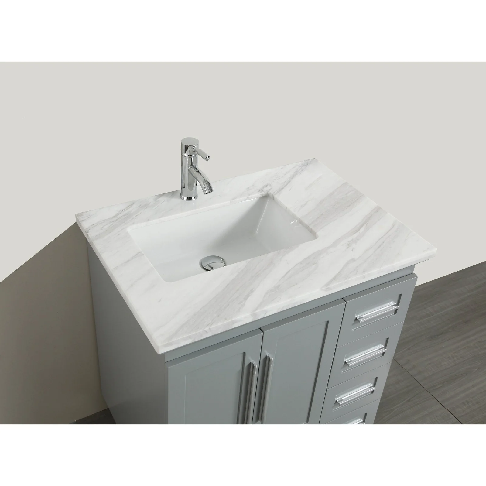 Eviva Loon 30" Long Handles (Acclaim Edition) Transitional Bathroom Vanity with White Carrera Marble Countertop - Image 12