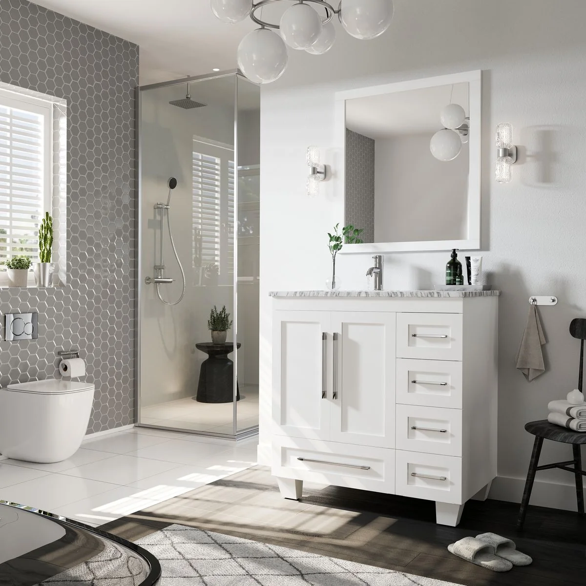 Eviva Loon 30" Transitional Bathroom Vanity with White Carrara Marble Countertop and Long Handles - Image 23