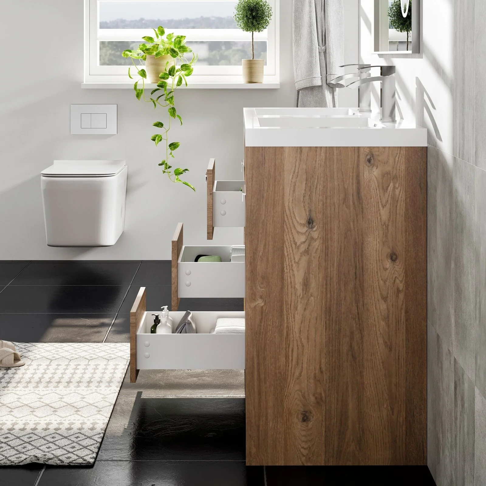 Eviva Lugano 48" Modern Double Sink Bathroom Vanity with White Integrated Acrylic Top - Image 16