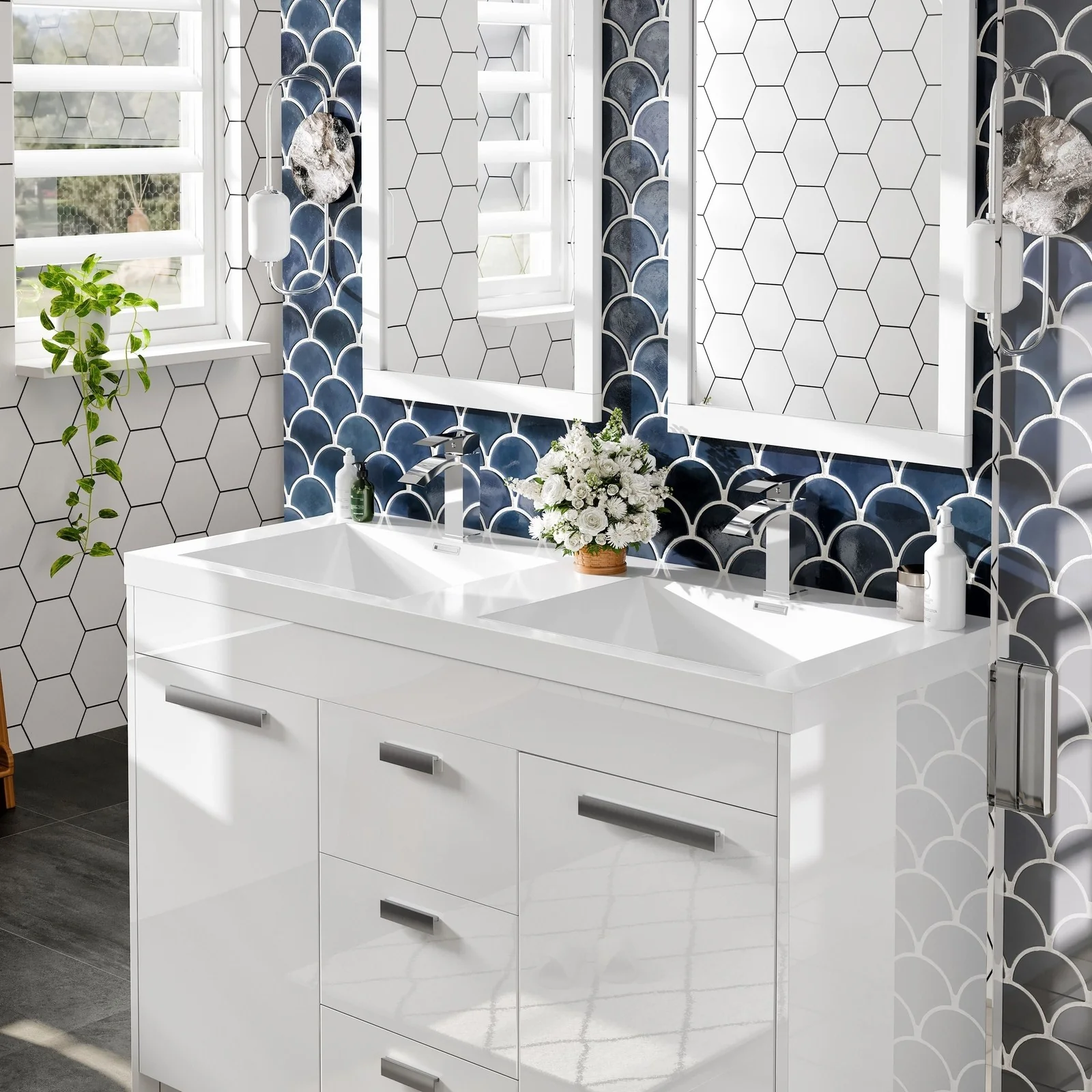 Eviva Lugano 48" Modern Double Sink Bathroom Vanity with White Integrated Acrylic Top - Image 22