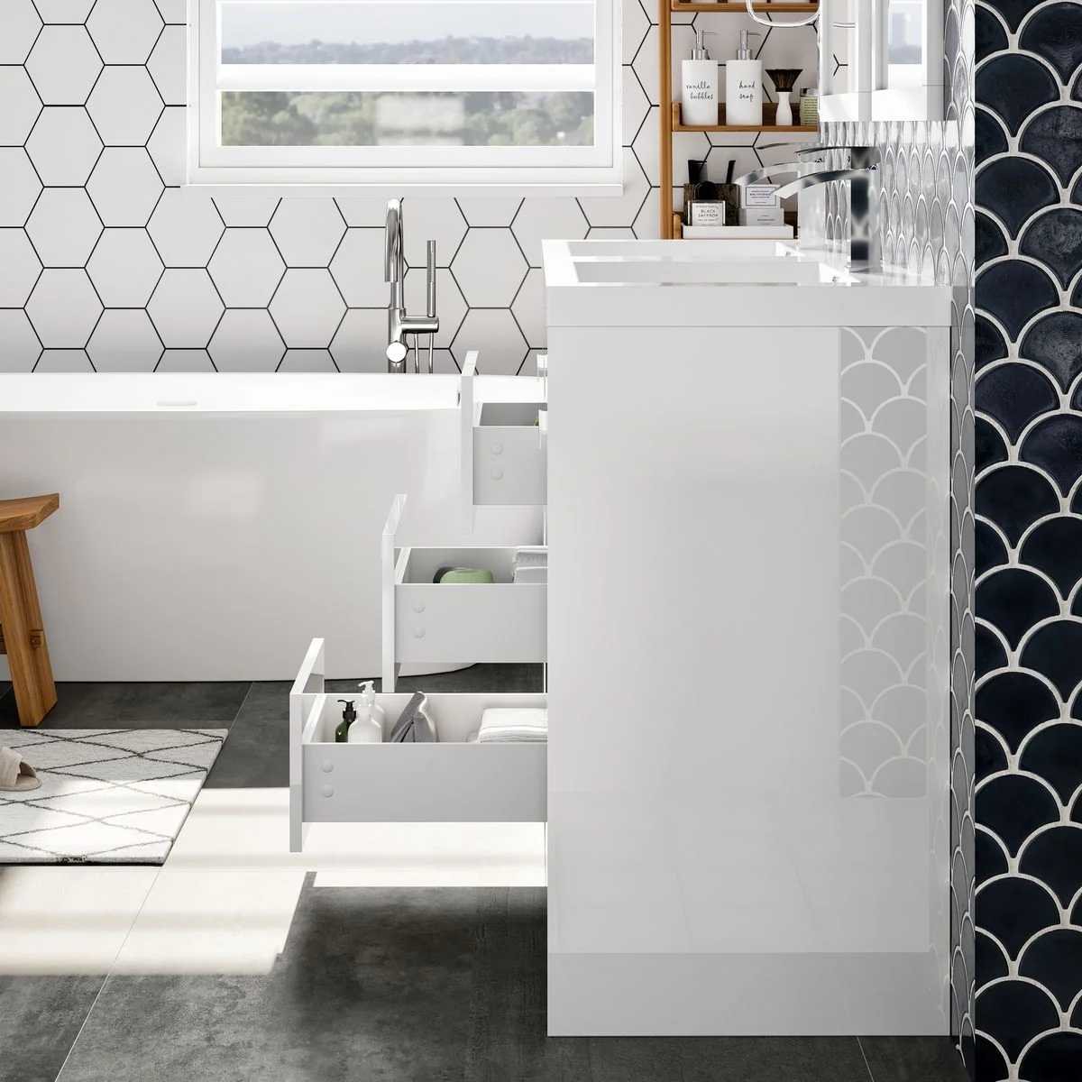 Eviva Lugano 48" Modern Double Sink Bathroom Vanity with White Integrated Acrylic Top - Image 24