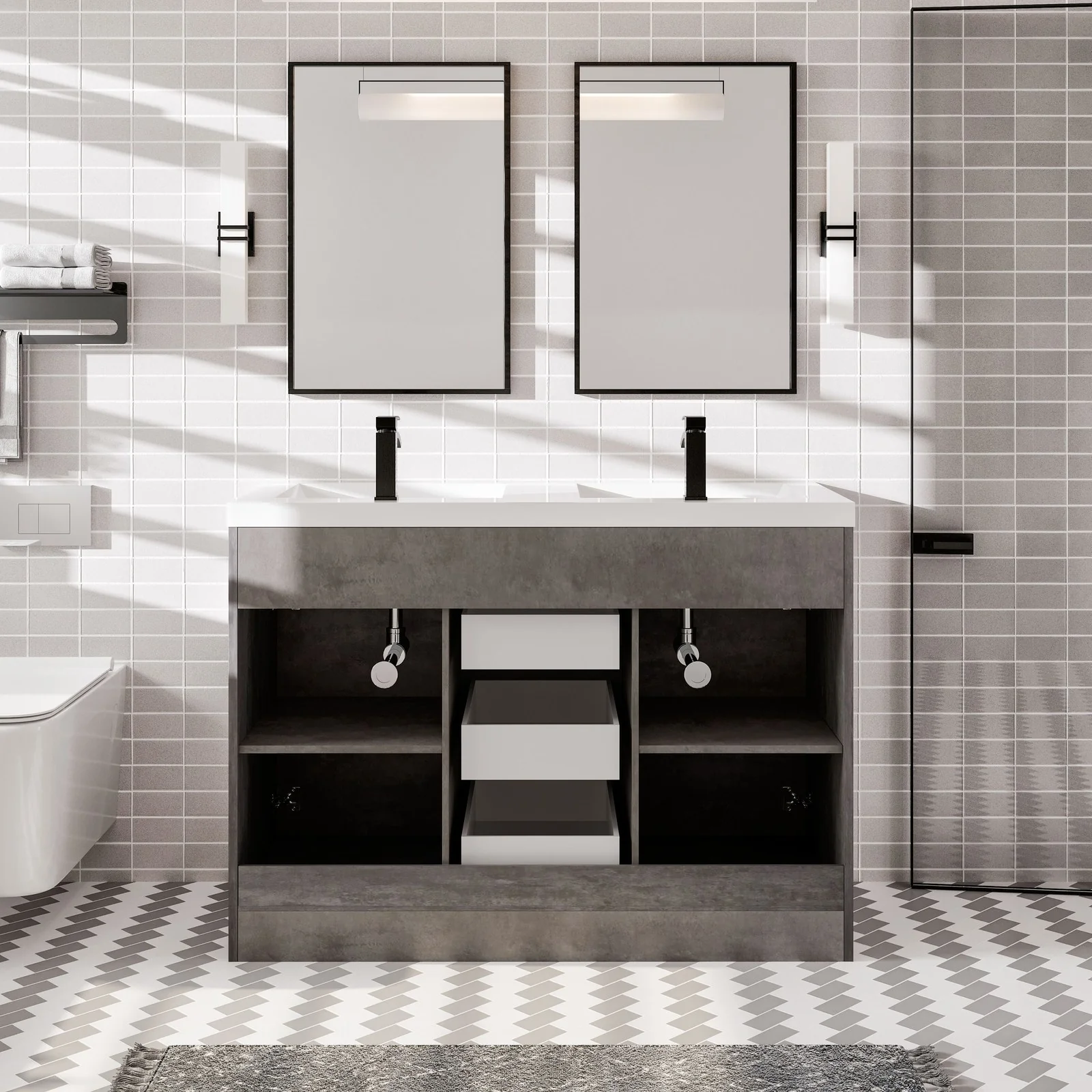 Eviva Lugano 48" Modern Double Sink Bathroom Vanity with White Integrated Acrylic Top - Image 3
