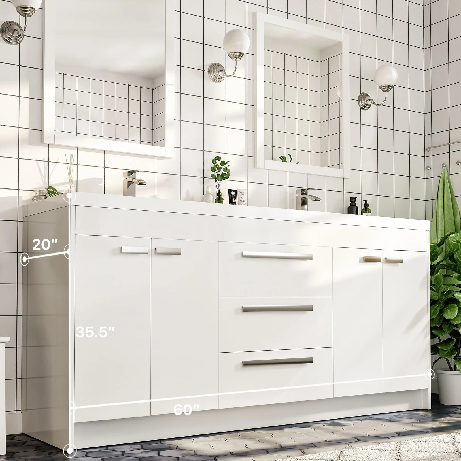 Eviva Lugano 60" Double Sink Modern Bathroom Vanity with White Integrated Acrylic Top - Image 27