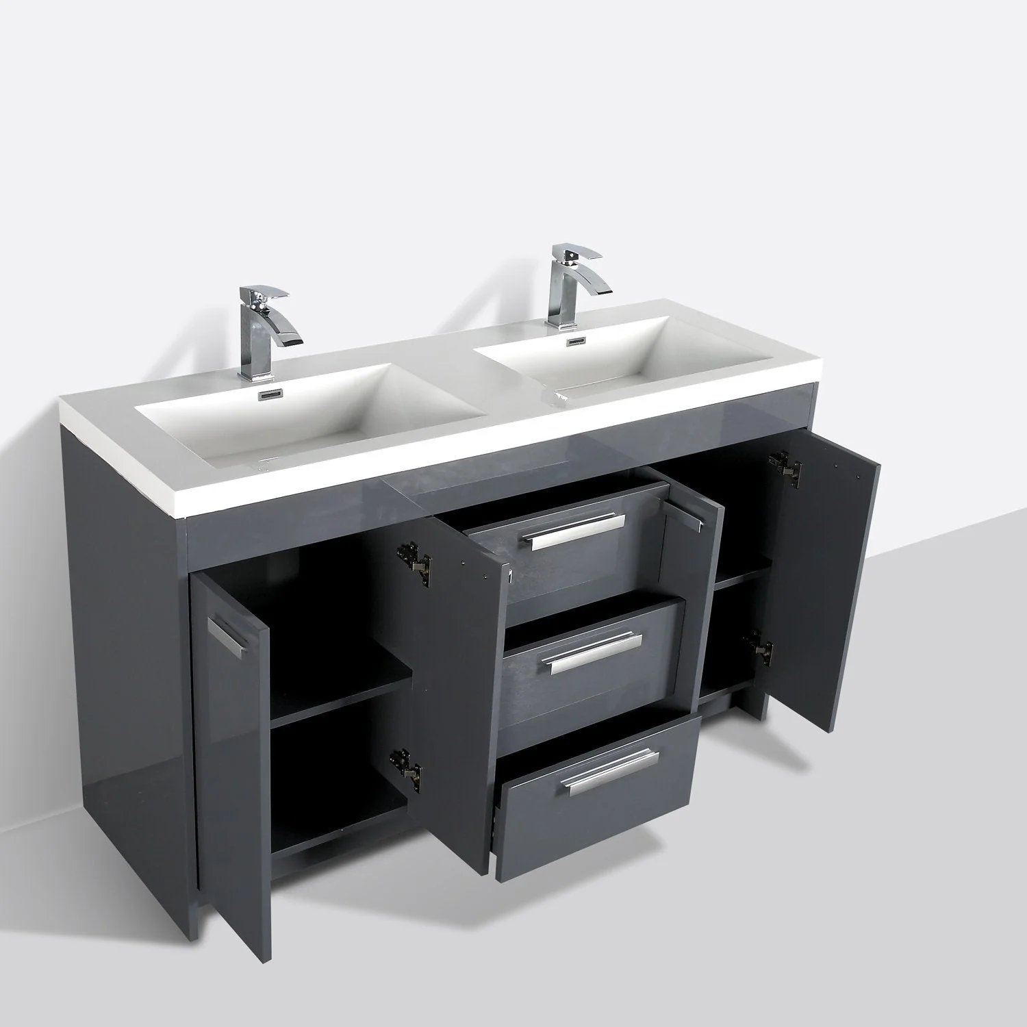 Eviva Lugano 60" Modern Bathroom Vanity with White Integrated Acrylic Double Sink - Image 24