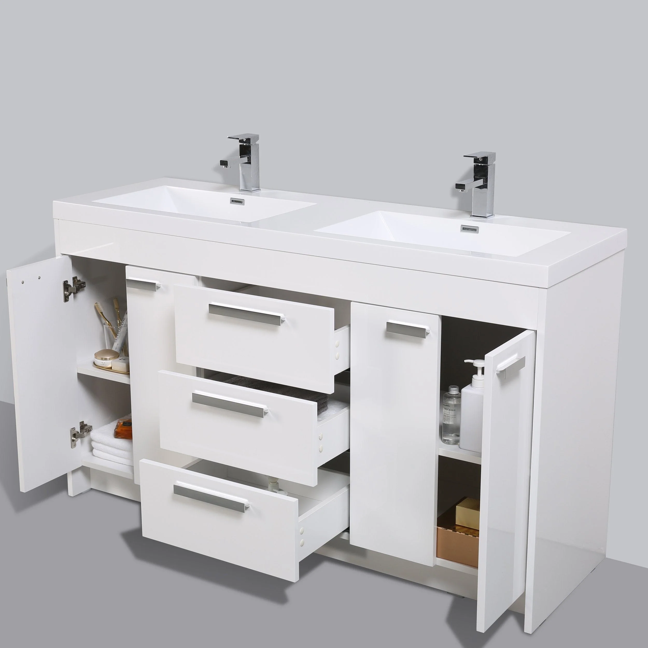Eviva Lugano 60" Modern Bathroom Vanity with White Integrated Acrylic Double Sink - Image 38