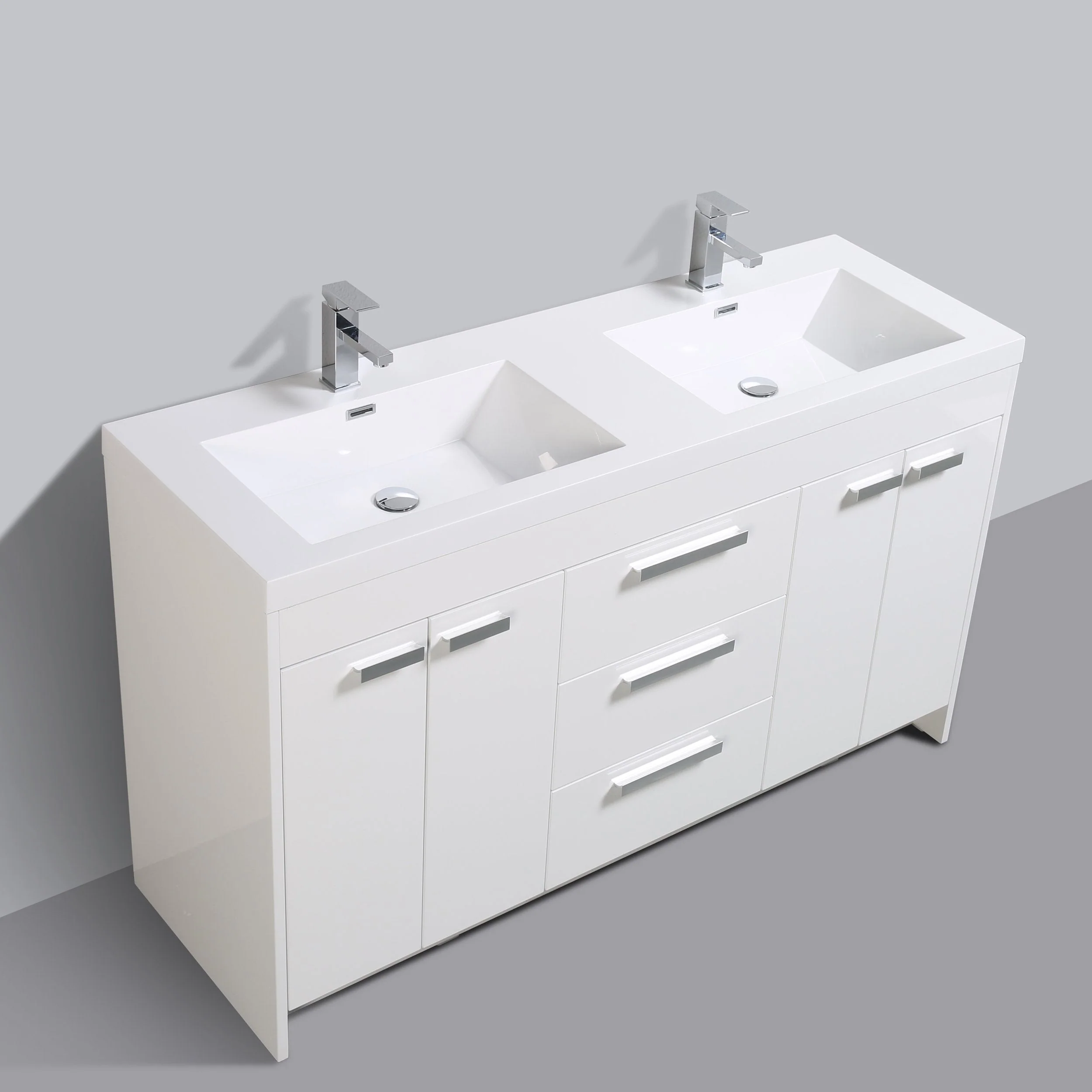 Eviva Lugano 60" Modern Bathroom Vanity with White Integrated Acrylic Double Sink - Image 39