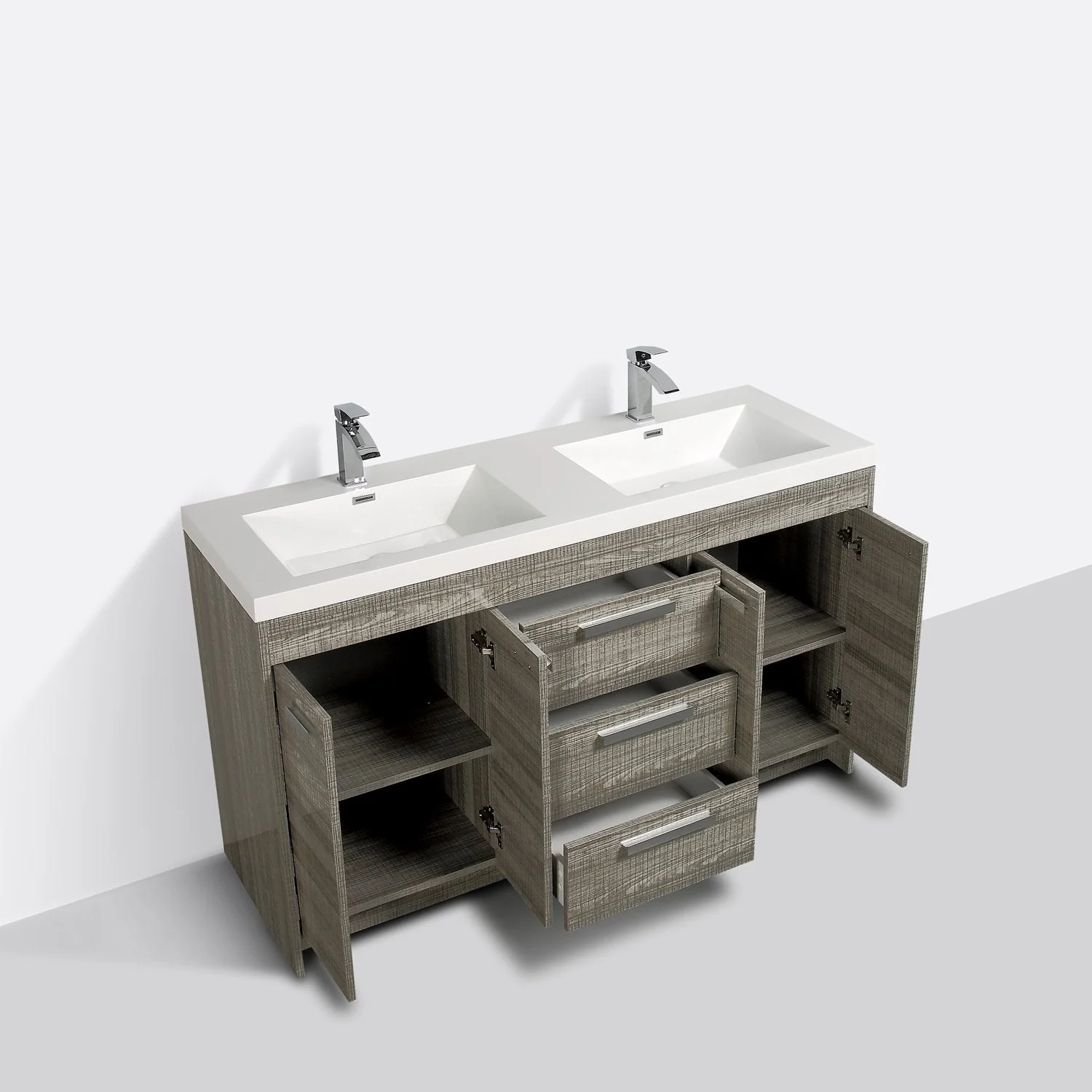 Eviva Lugano 60" Modern Bathroom Vanity with White Integrated Acrylic Double Sink - Image 8
