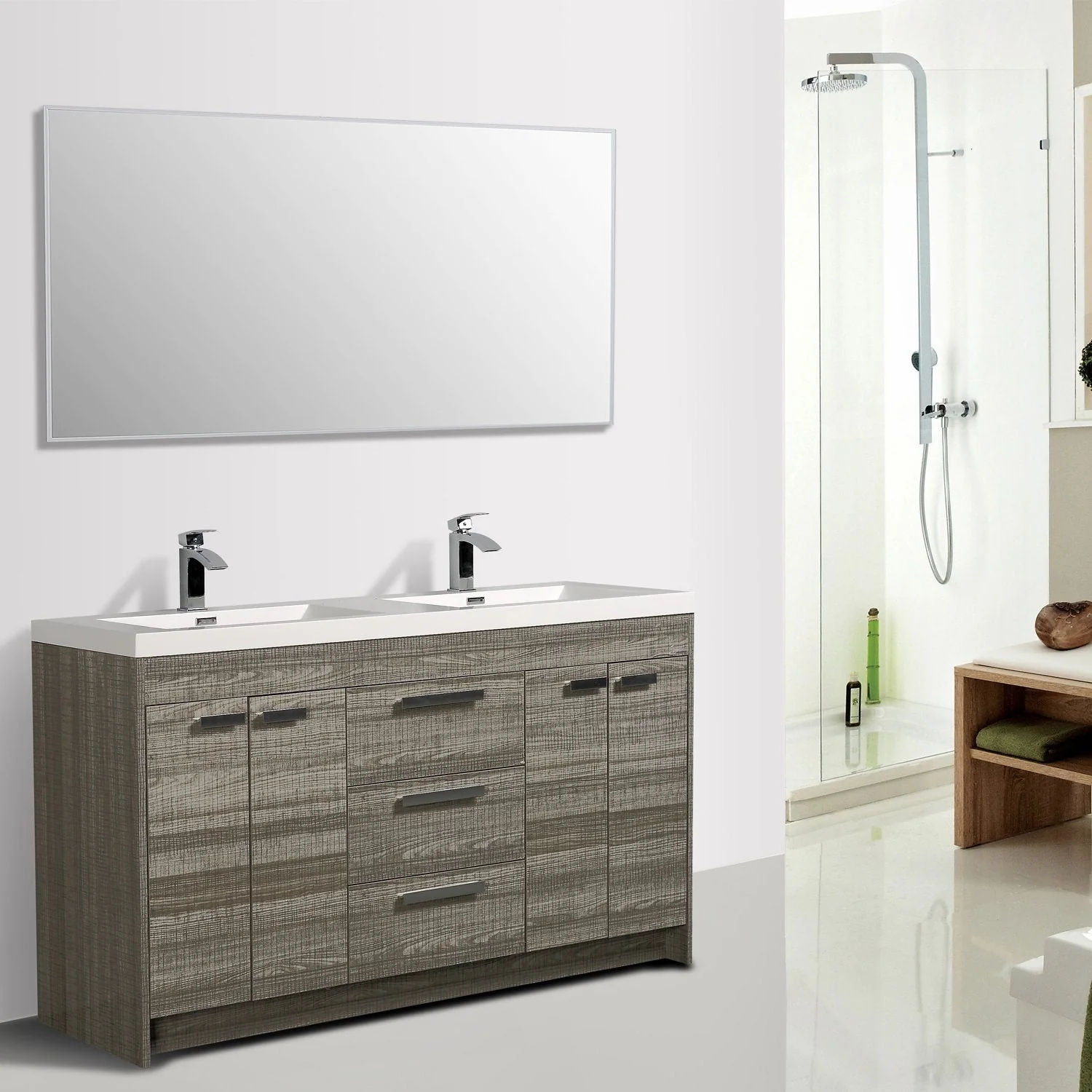 Eviva Lugano 60" Modern Bathroom Vanity with White Integrated Acrylic Double Sink - Image 9