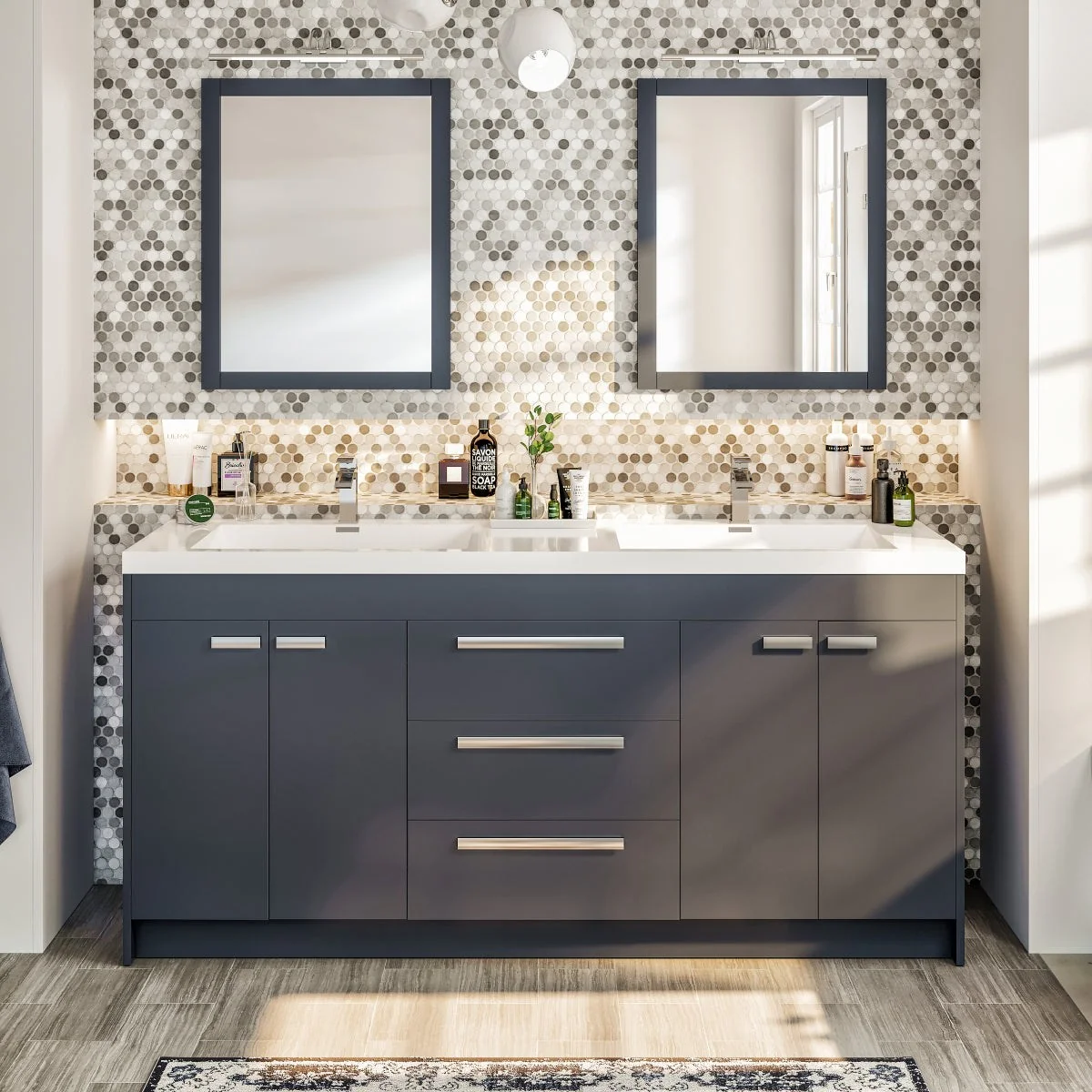 Eviva Lugano 72" Modern Double Sink Bathroom Vanity with White Integrated Acrylic Top - Image 17