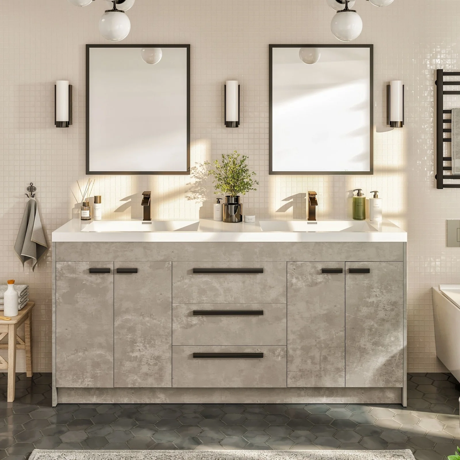 Eviva Lugano 72" Modern Double Sink Bathroom Vanity with White Integrated Acrylic Top - Image 9