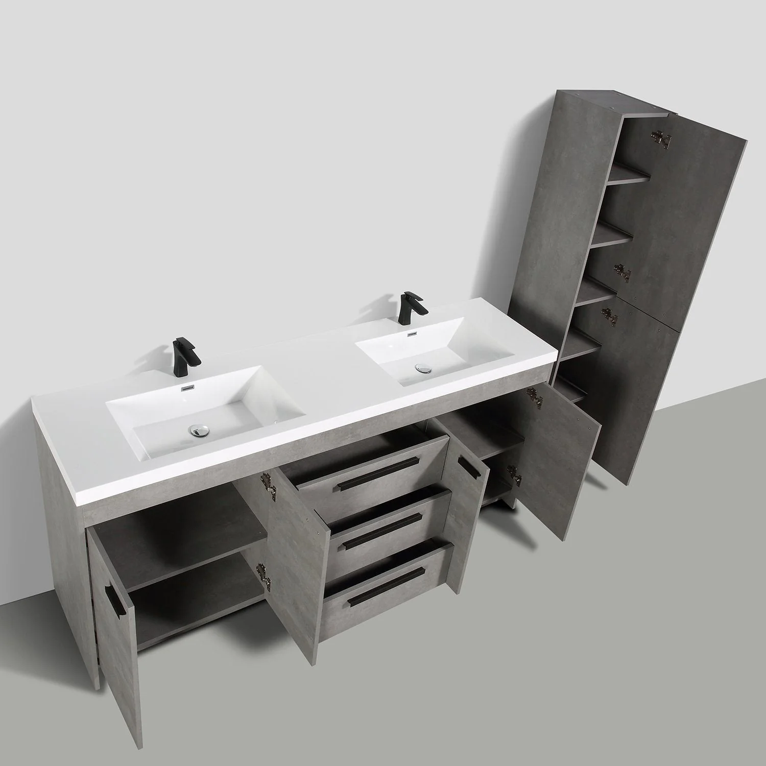 Eviva Lugano 84" Modern Bathroom Vanity with White Integrated Acrylic Double Sink - Image 5