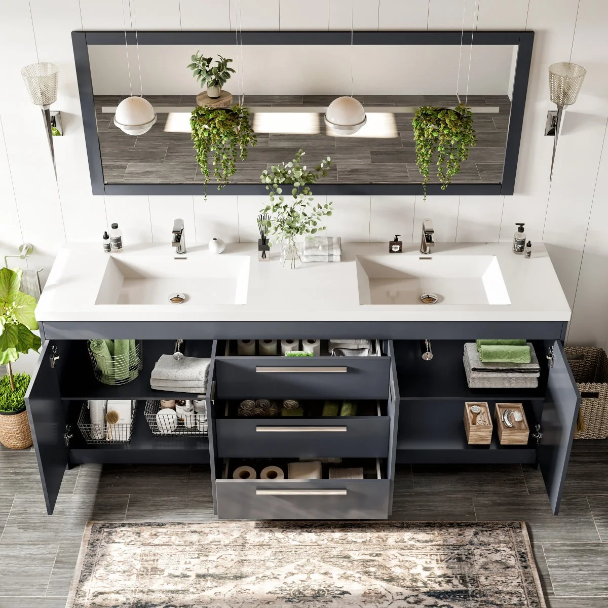 Eviva Lugano 84" Modern Double Sink Bathroom Vanity with White Integrated Acrylic Top - Image 12