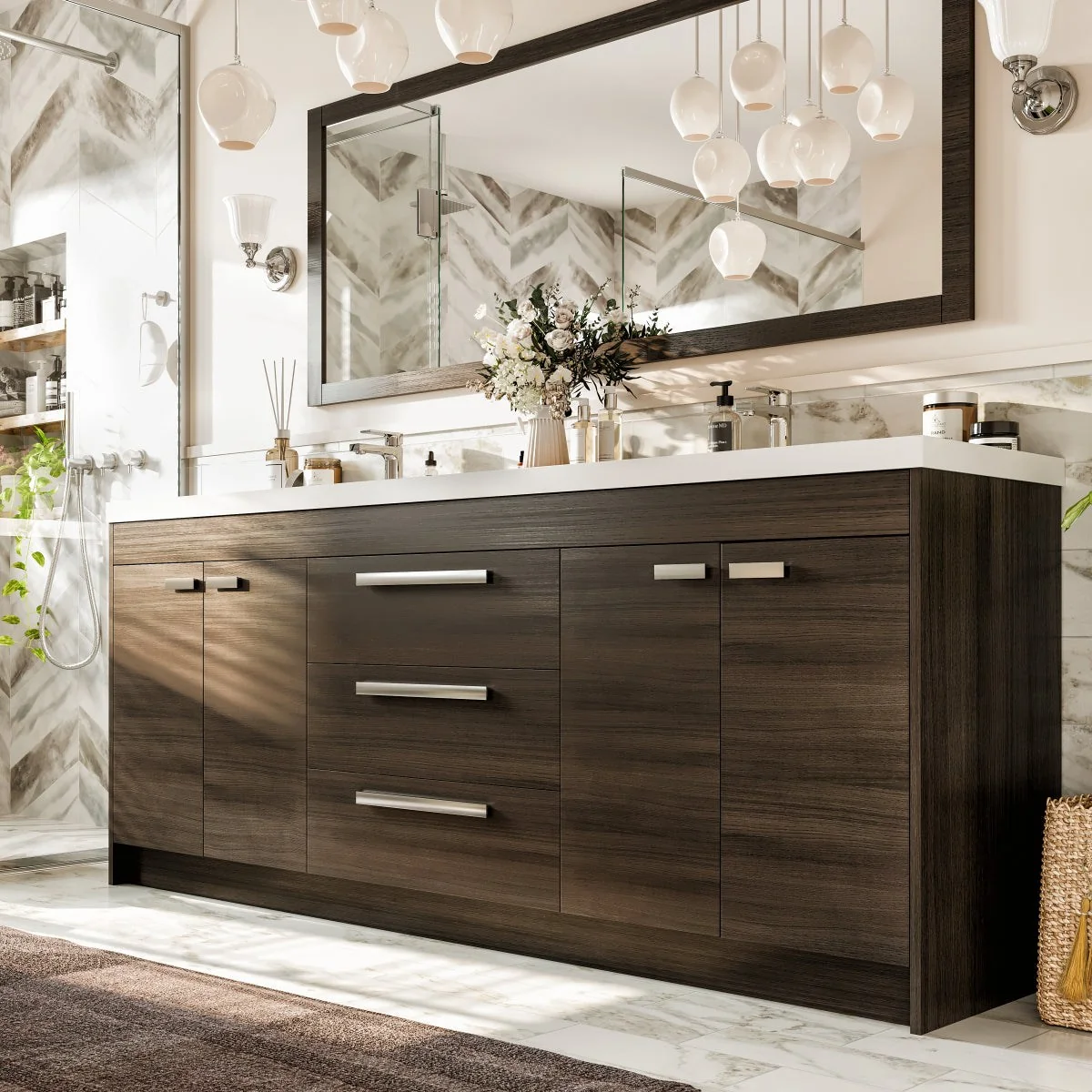 Eviva Lugano 84" Modern Double Sink Bathroom Vanity with White Integrated Acrylic Top - Image 22