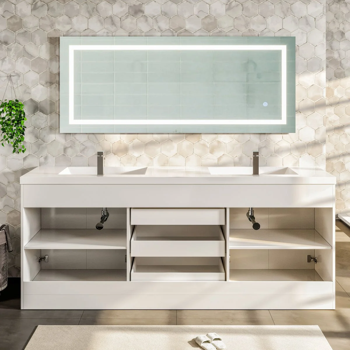 Eviva Lugano 84" Modern Double Sink Bathroom Vanity with White Integrated Acrylic Top - Image 35