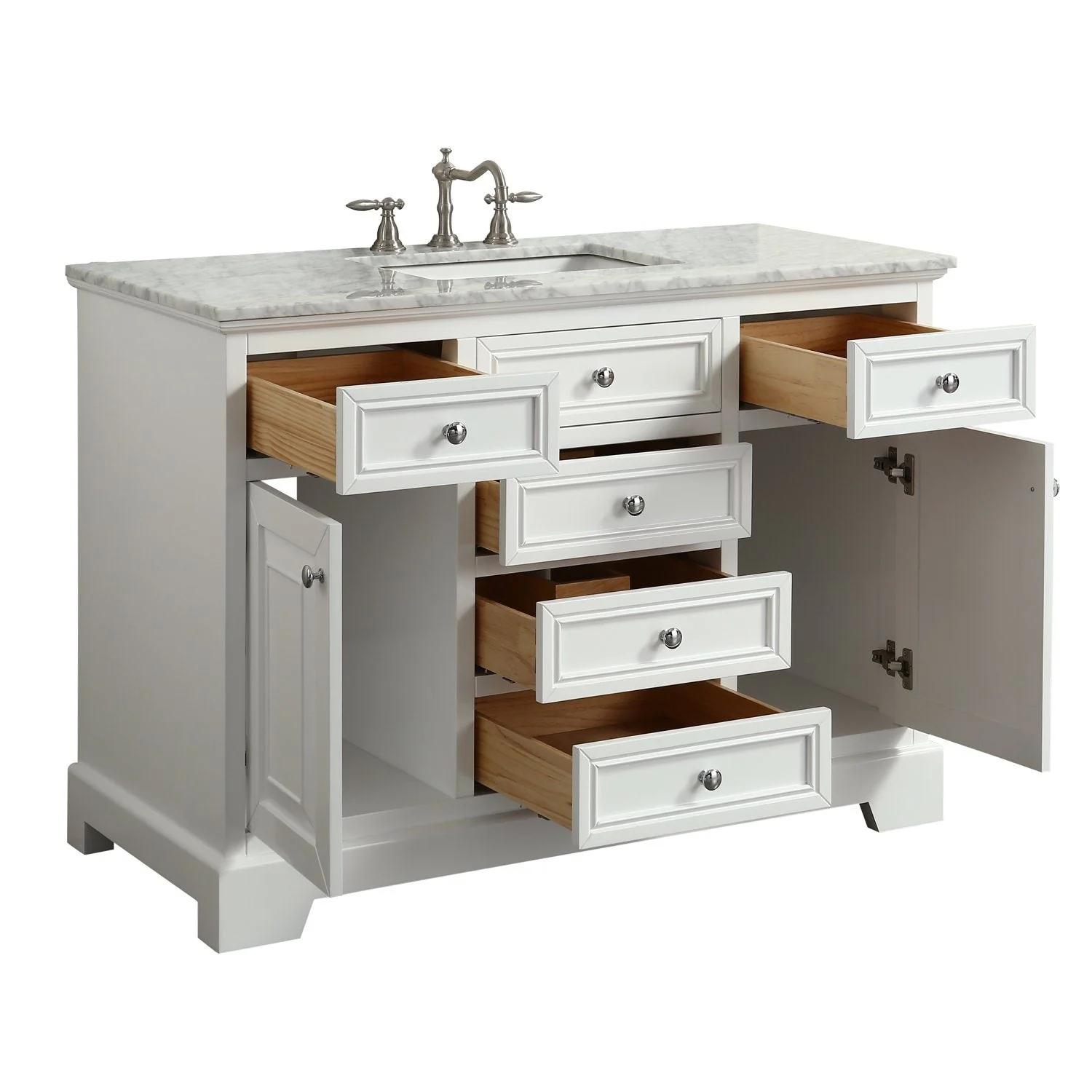 Eviva Monroe 42" Bathroom Vanity with White Carrara Marble Top & White Undermount Porcelain Sink - Image 10