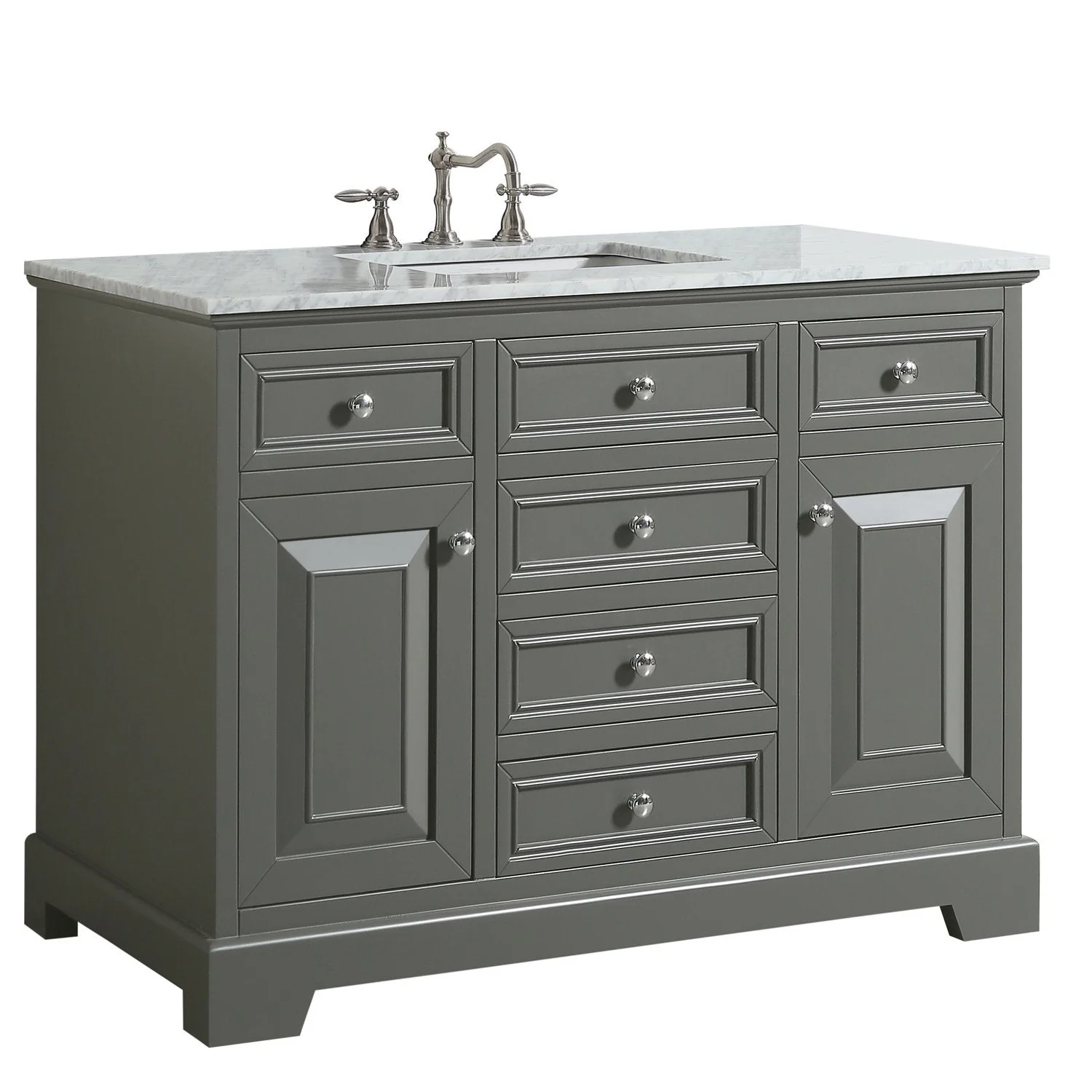 Eviva Monroe 42" Bathroom Vanity with White Carrara Marble Top & White Undermount Porcelain Sink - Image 2