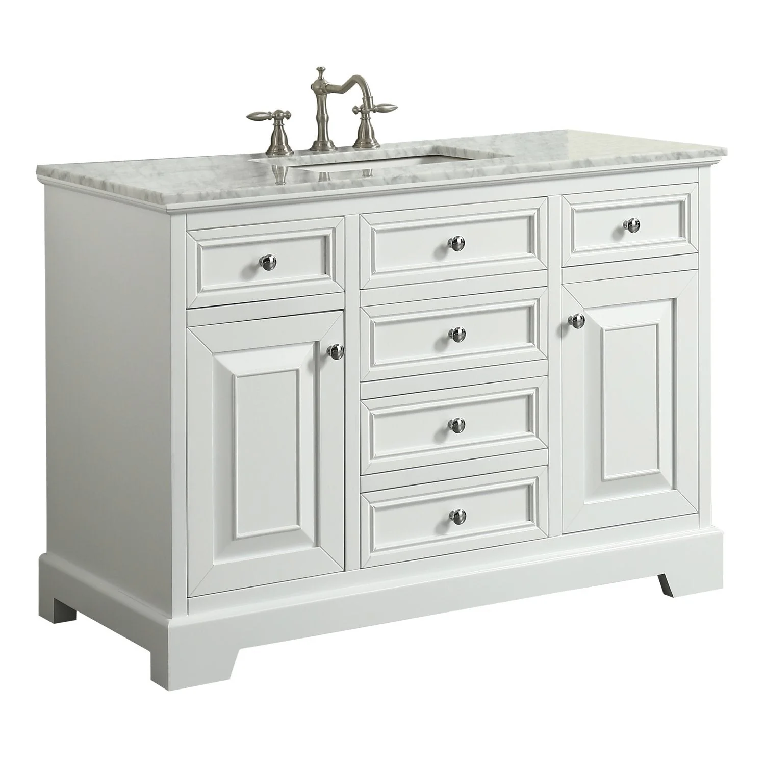 Eviva Monroe 48" Bathroom Vanity with White Carrara Marble Top & White Undermount Porcelain Sink - Image 8