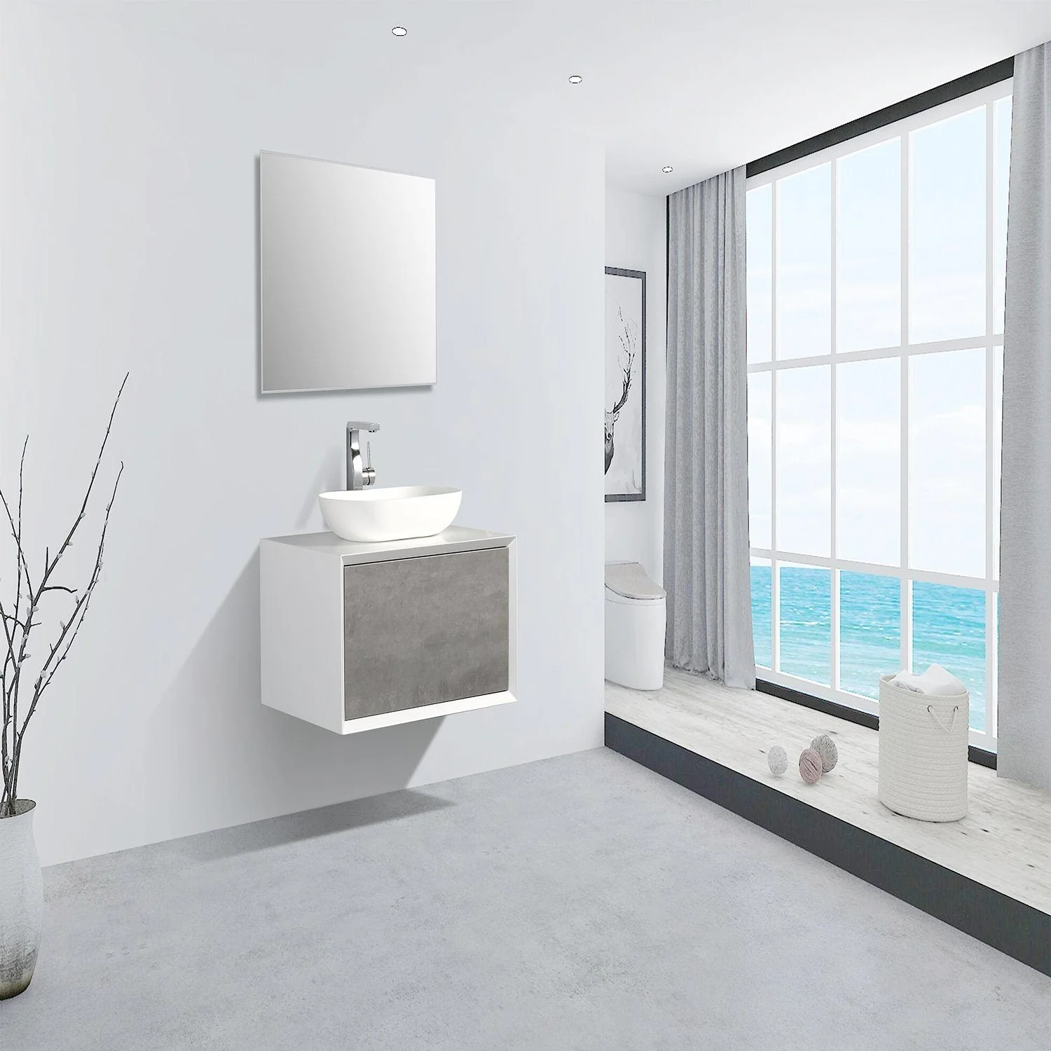 Eviva Santa Monica 30" Wall Mount Bathroom Vanity with White Porcelain Vessel Sink - Image 13