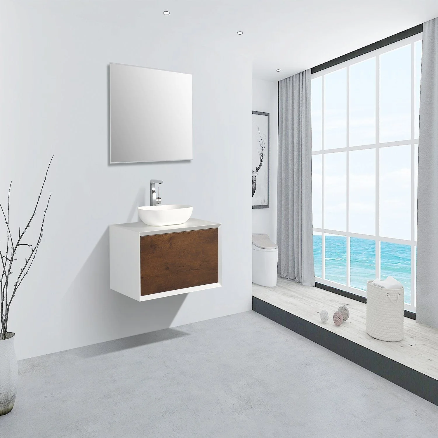 Eviva Santa Monica 36" Wall Mount Bathroom Vanity with White Porcelain Vessel Sink - Image 24