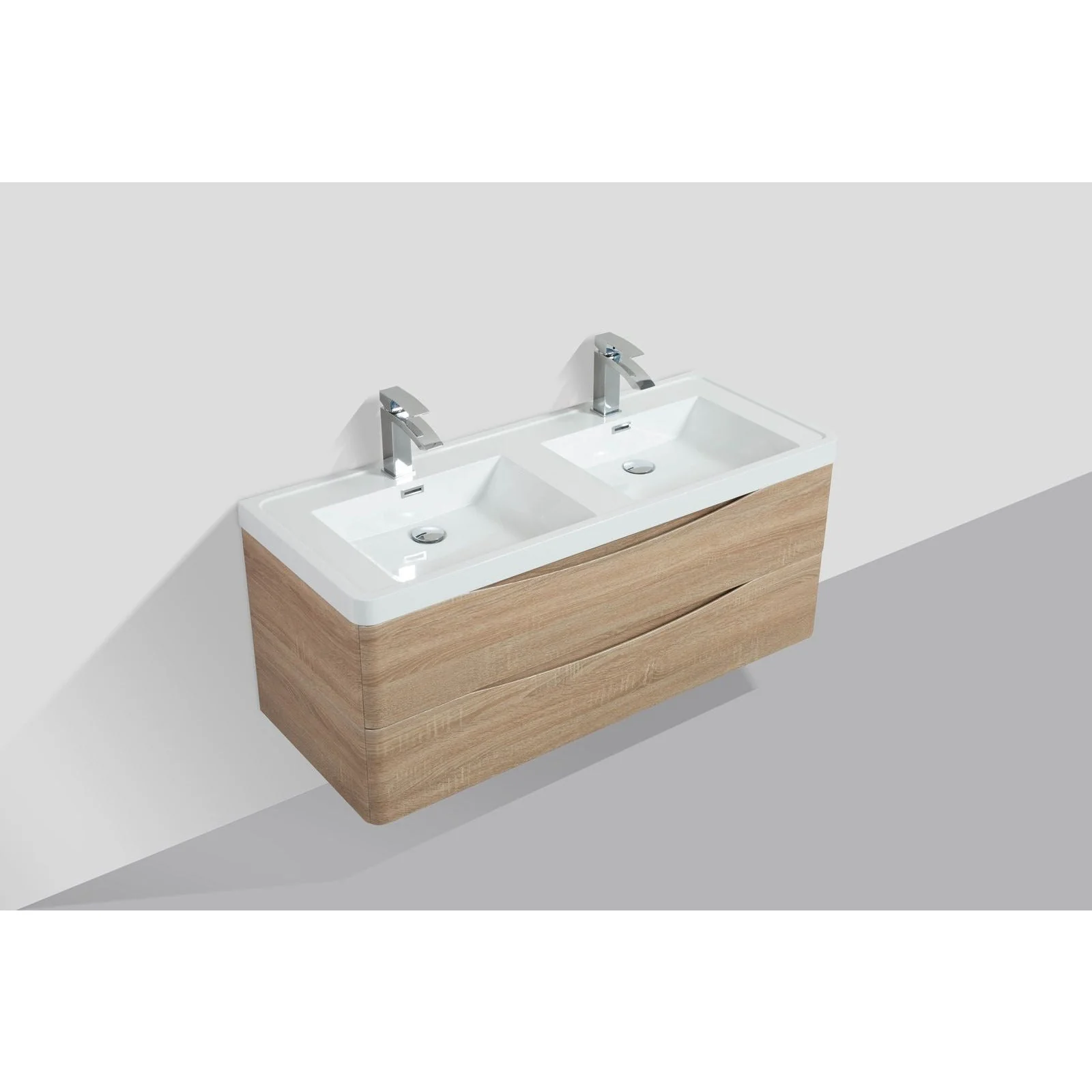 Eviva Smile 48" Wall Mount Modern Double Bathroom Vanity in White Oak  Finish with White Integrated Acrylic Top - Image 4