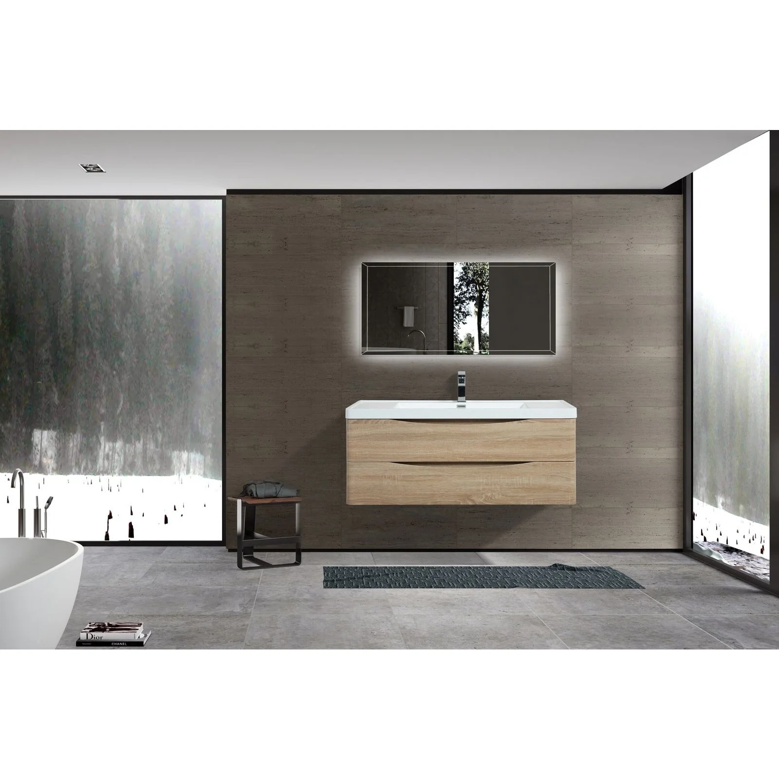 Eviva Smile 48" Wall Mount Modern Single Bathroom Vanity in with White Integrated Acrylic Top - Image 7