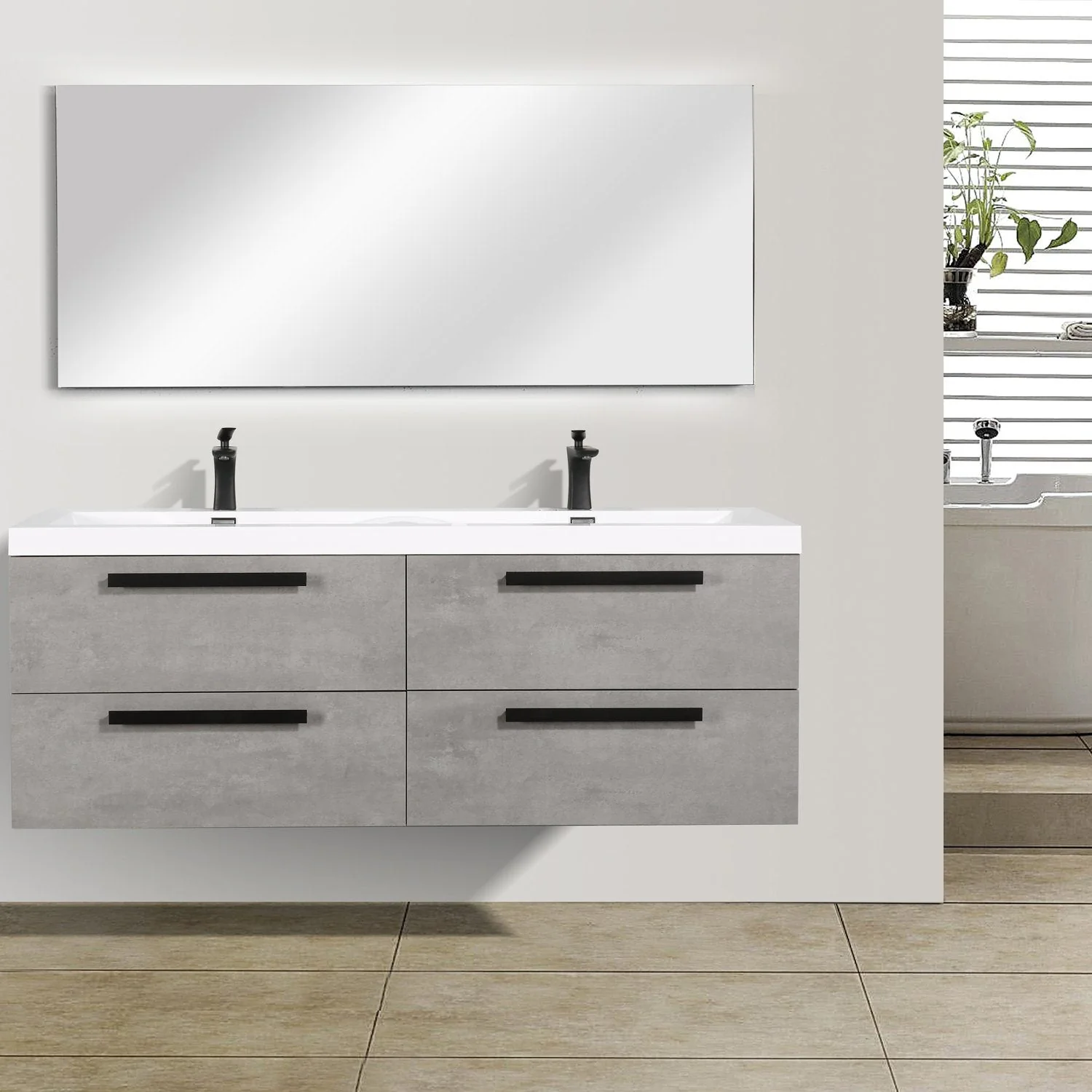 Eviva Surf 57" Modern Bathroom Vanity Set with Integrated White Acrylic Double Sink - Image 6