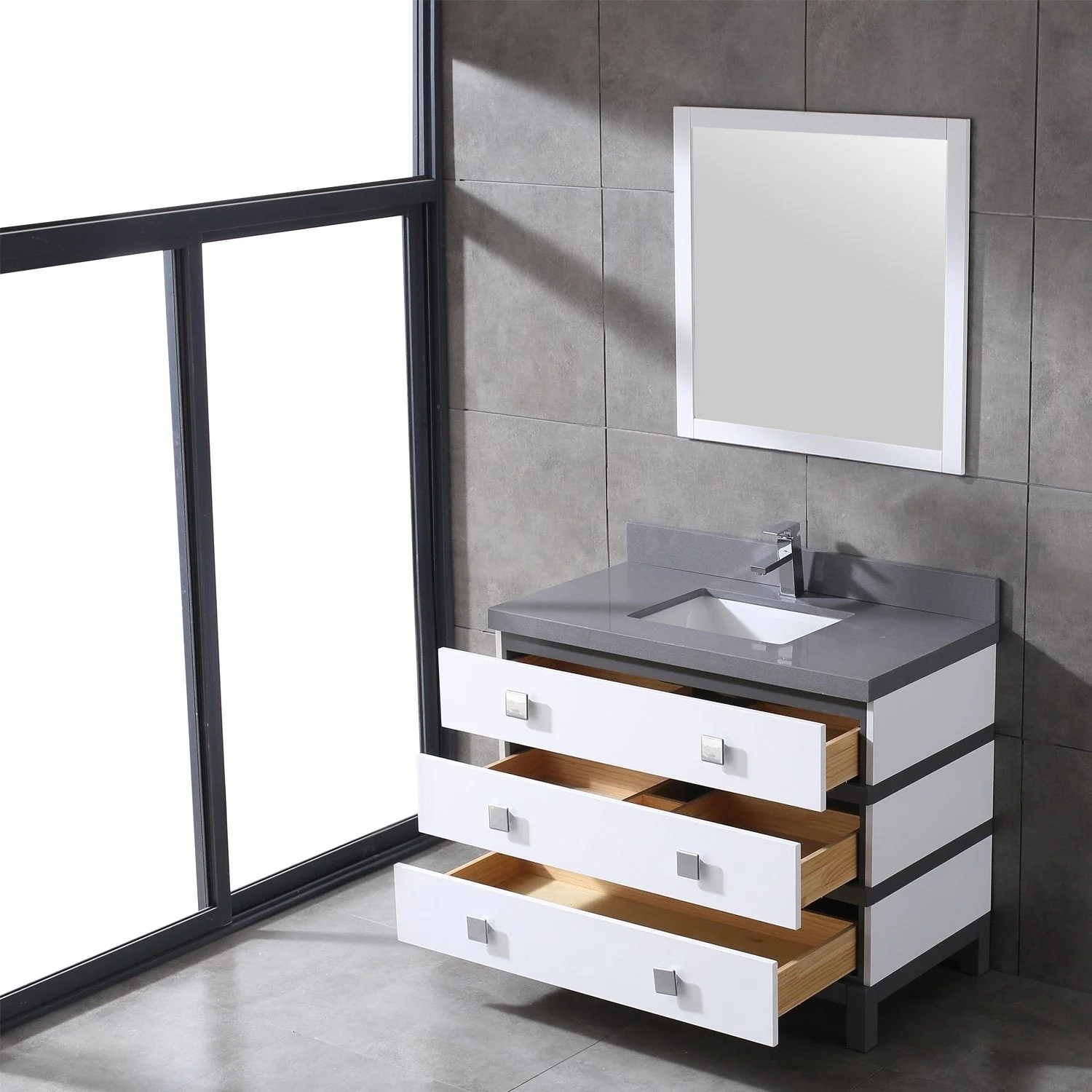 Eviva Sydney 42" Bathroom Vanity with Solid Quartz Countertop - Image 14