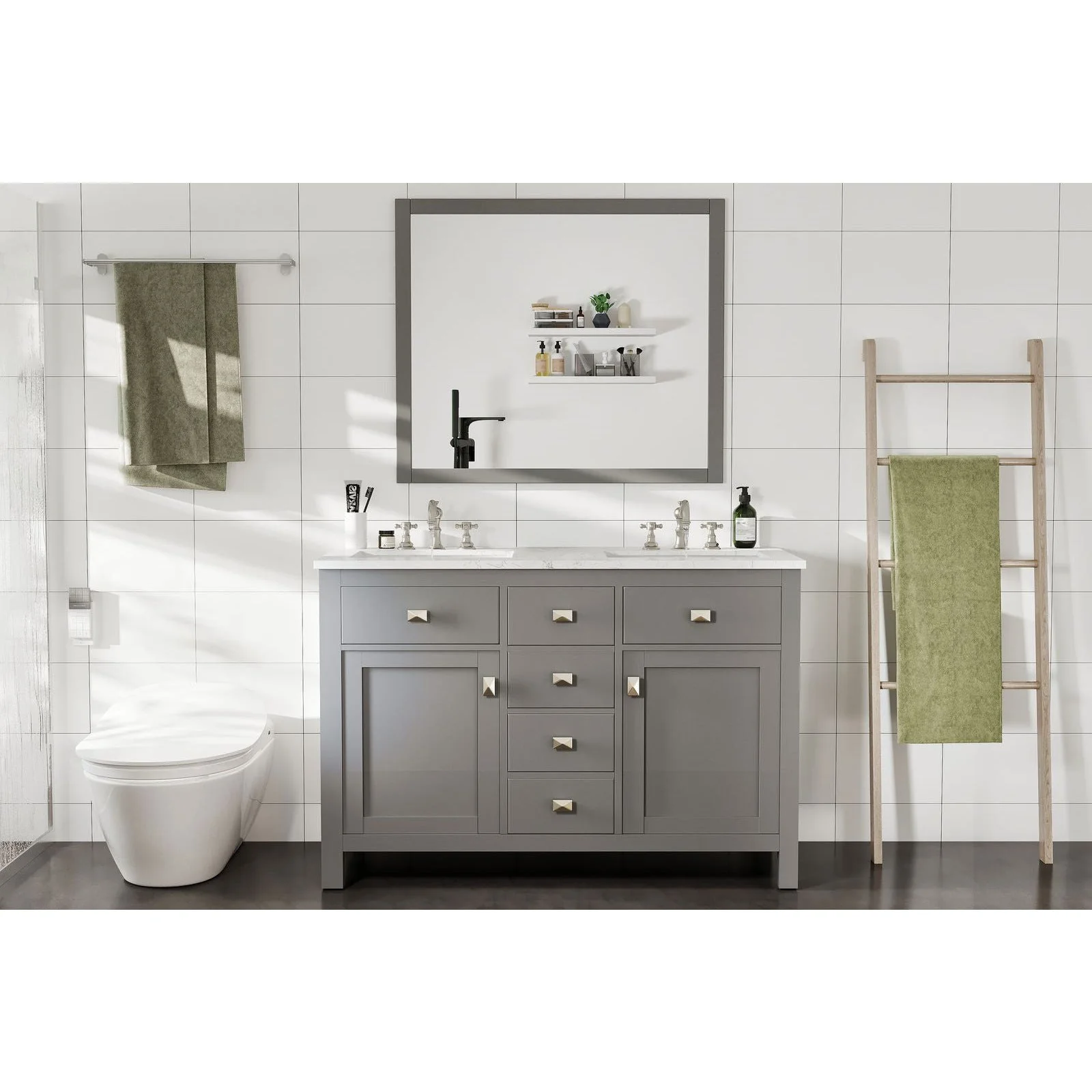 Eviva Totti Artemis 44" Transitional Double Sink Bathroom Vanity with White Carrara Style Man-Made Stone Countertop and Undermount Porcelain Sinks - Image 13