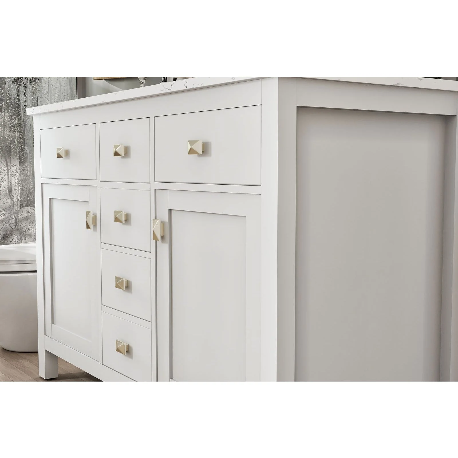 Eviva Totti Artemis 48" Transitional Double Sink Bathroom Vanity with White Carrara Style Man-Made Stone Countertop and Undermount Porcelain Sinks - Image 7