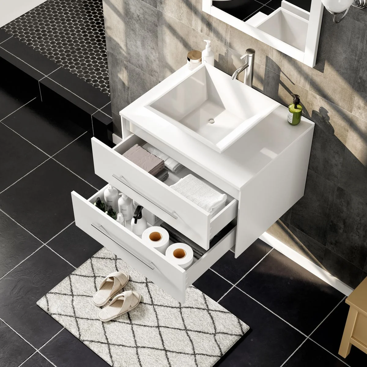 Eviva Totti Wave 24" Modern Bathroom Vanity with Super White Man-Made Stone Countertop and Porcelain Vessel Sink - Image 22