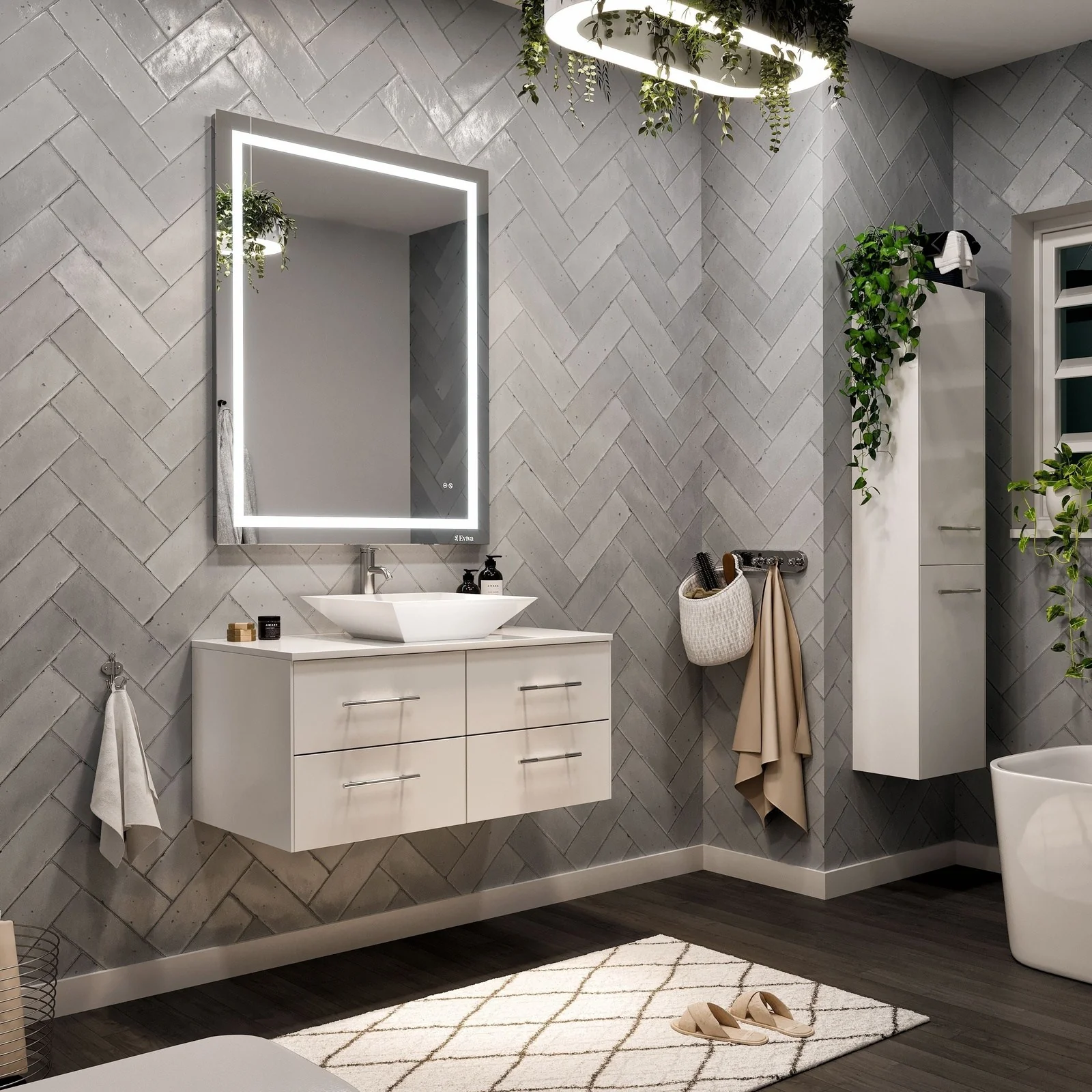 Eviva Totti Wave 36" Modern Bathroom Vanity with Super White Man-Made Stone Countertop and Porcelain Vessel Sink - Image 12
