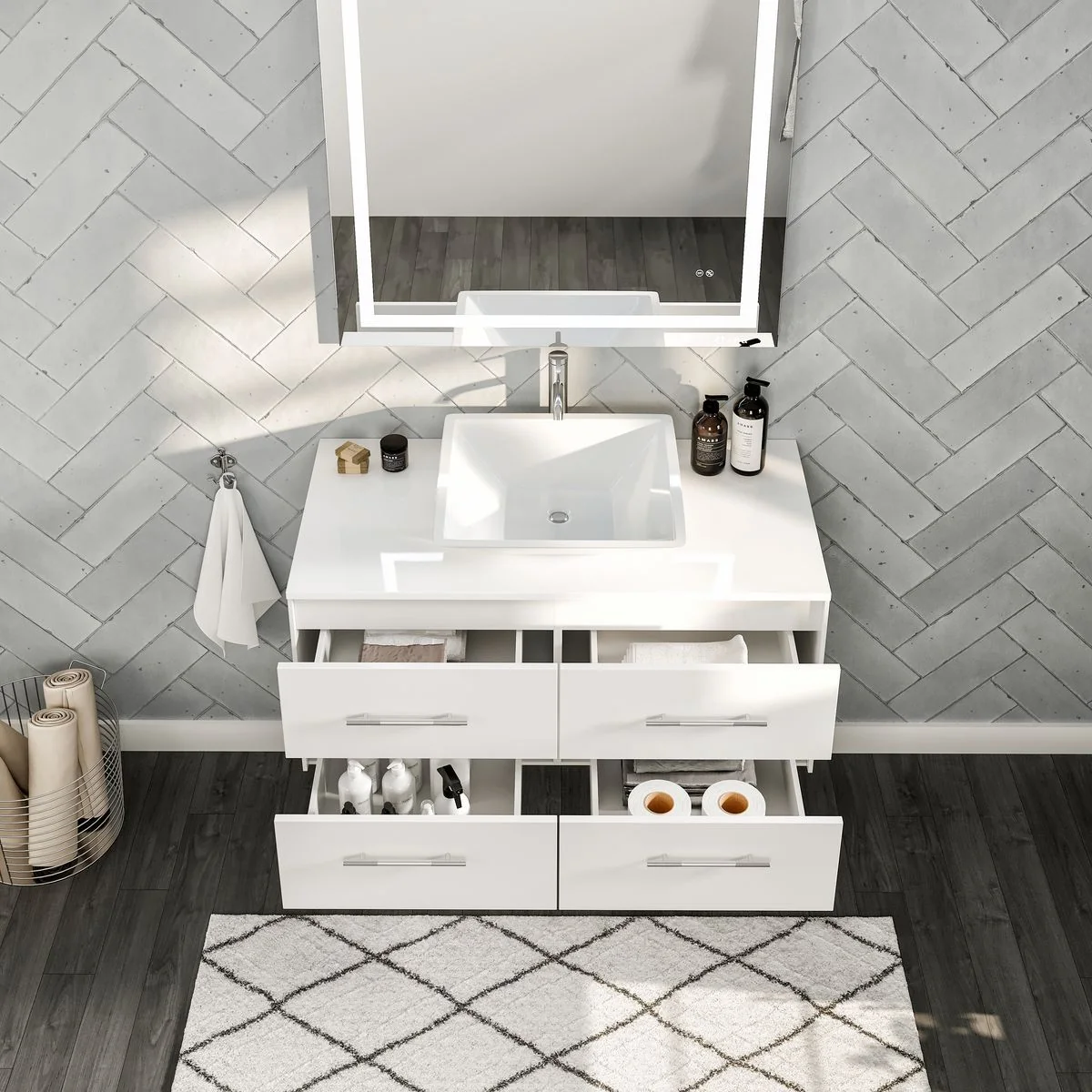 Eviva Totti Wave 36" Modern Bathroom Vanity with Super White Man-Made Stone Countertop and Porcelain Vessel Sink - Image 14