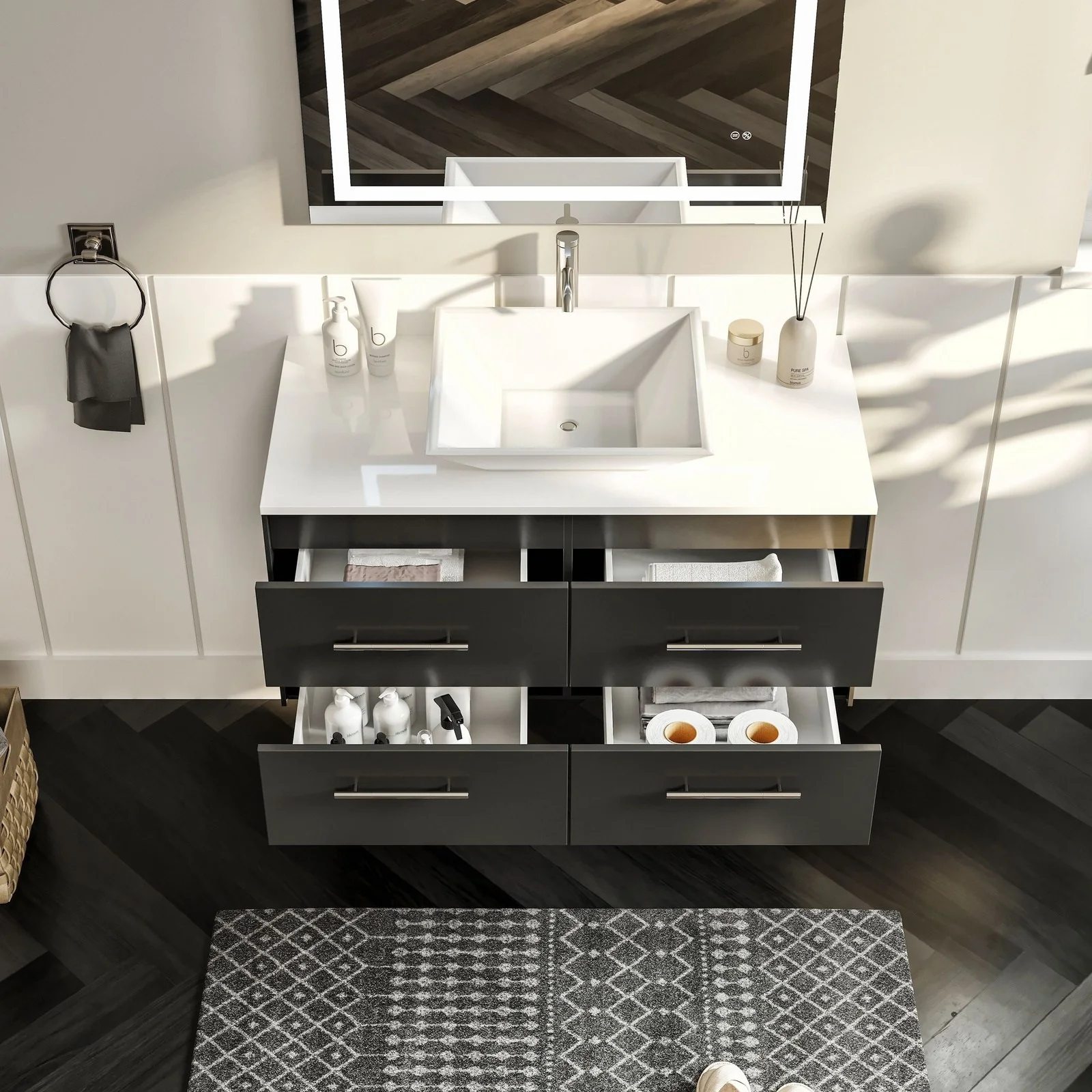 Eviva Totti Wave 36" Modern Bathroom Vanity with Super White Man-Made Stone Countertop and Porcelain Vessel Sink - Image 6