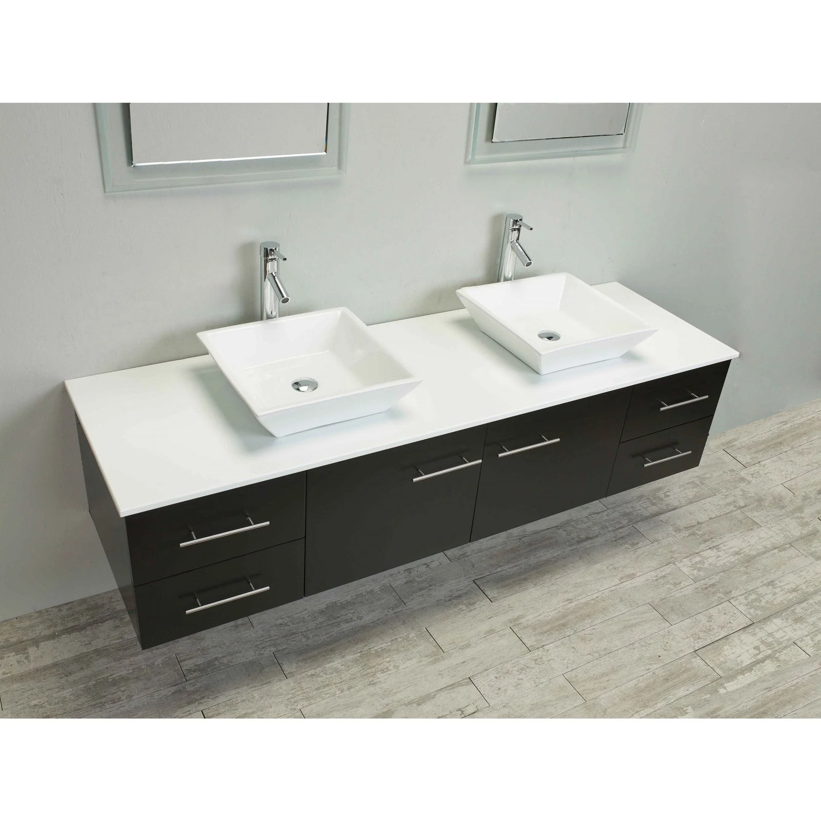 Eviva Totti Wave 60" Modern Double Sink Bathroom Vanity with Countertop and Double Sinks - Image 4