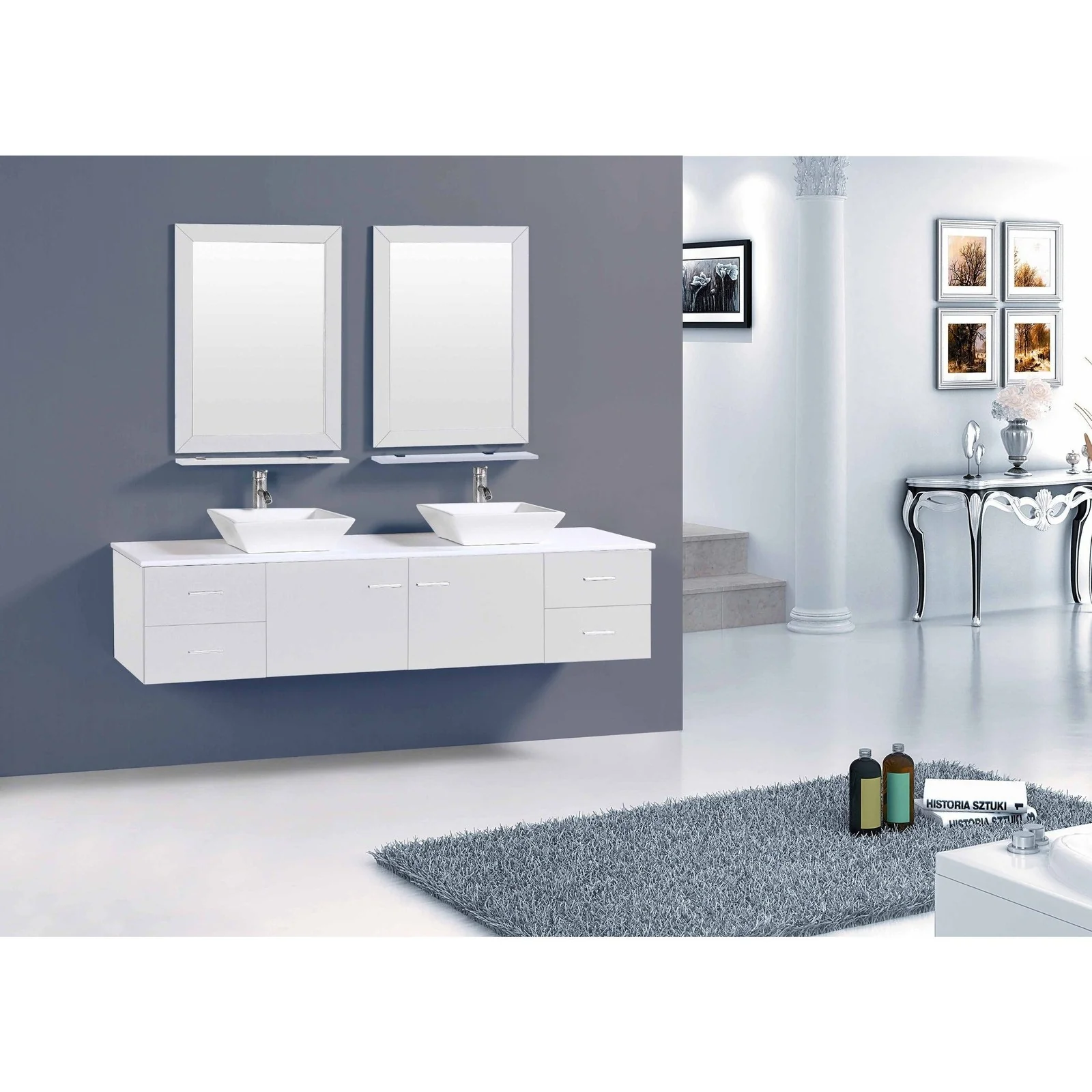 Eviva Totti Wave 60" Modern Double Sink Bathroom Vanity with Countertop and Double Sinks - Image 8