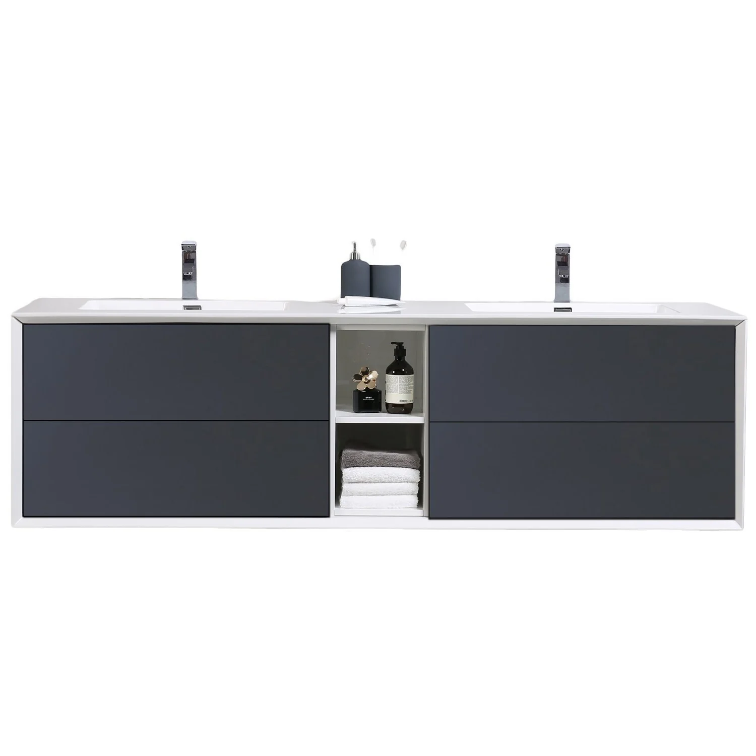 Eviva Vienna 75" Wall Mount Bathroom Vanity with White Integrated Acrylic Sink - Image 11