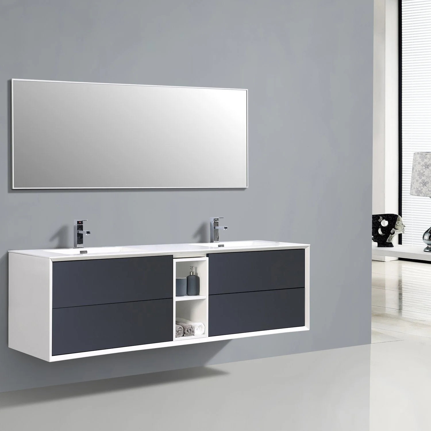 Eviva Vienna 75" Wall Mount Bathroom Vanity with White Integrated Acrylic Sink - Image 12