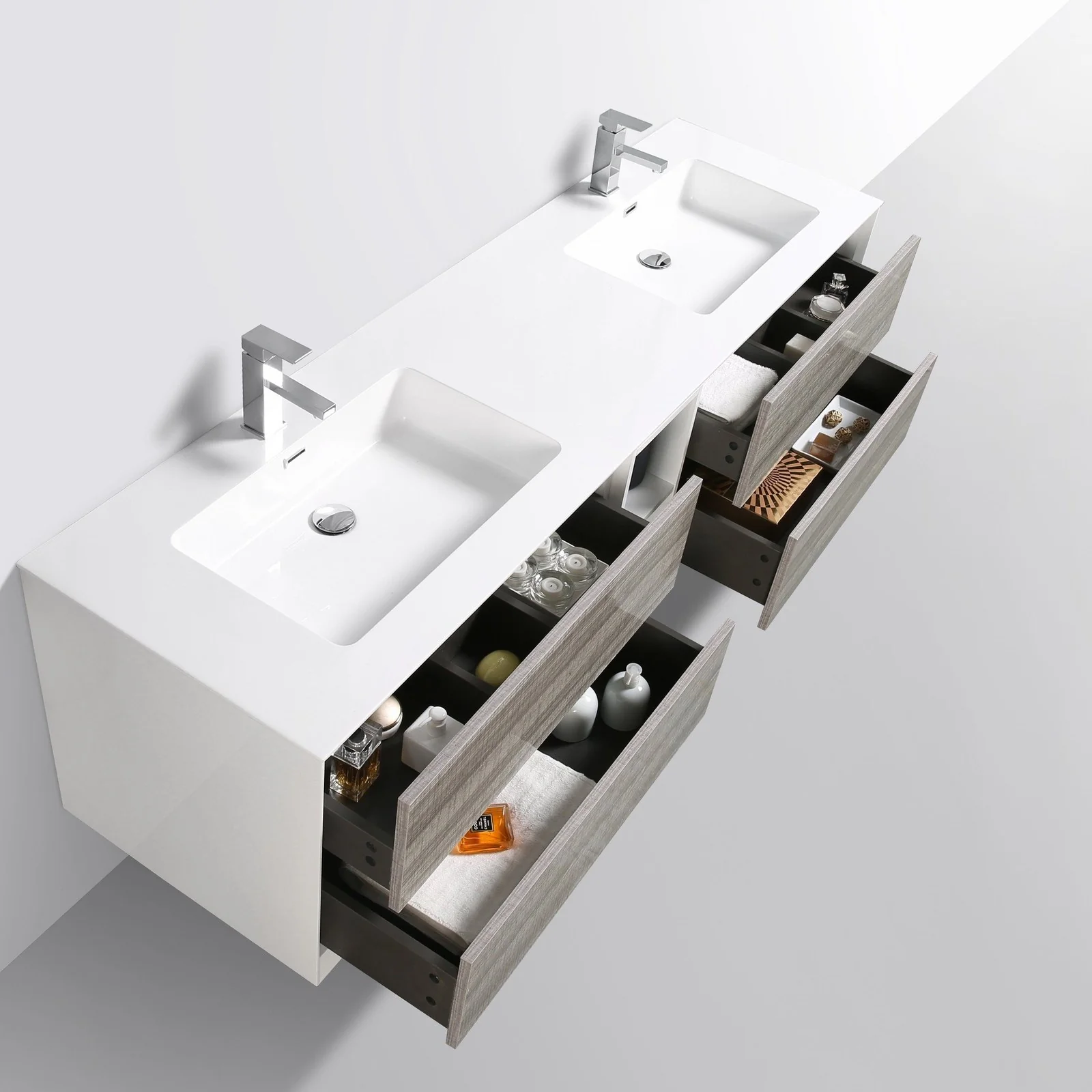 Eviva Vienna 75" Wall Mount Bathroom Vanity with White Integrated Acrylic Sink - Image 2
