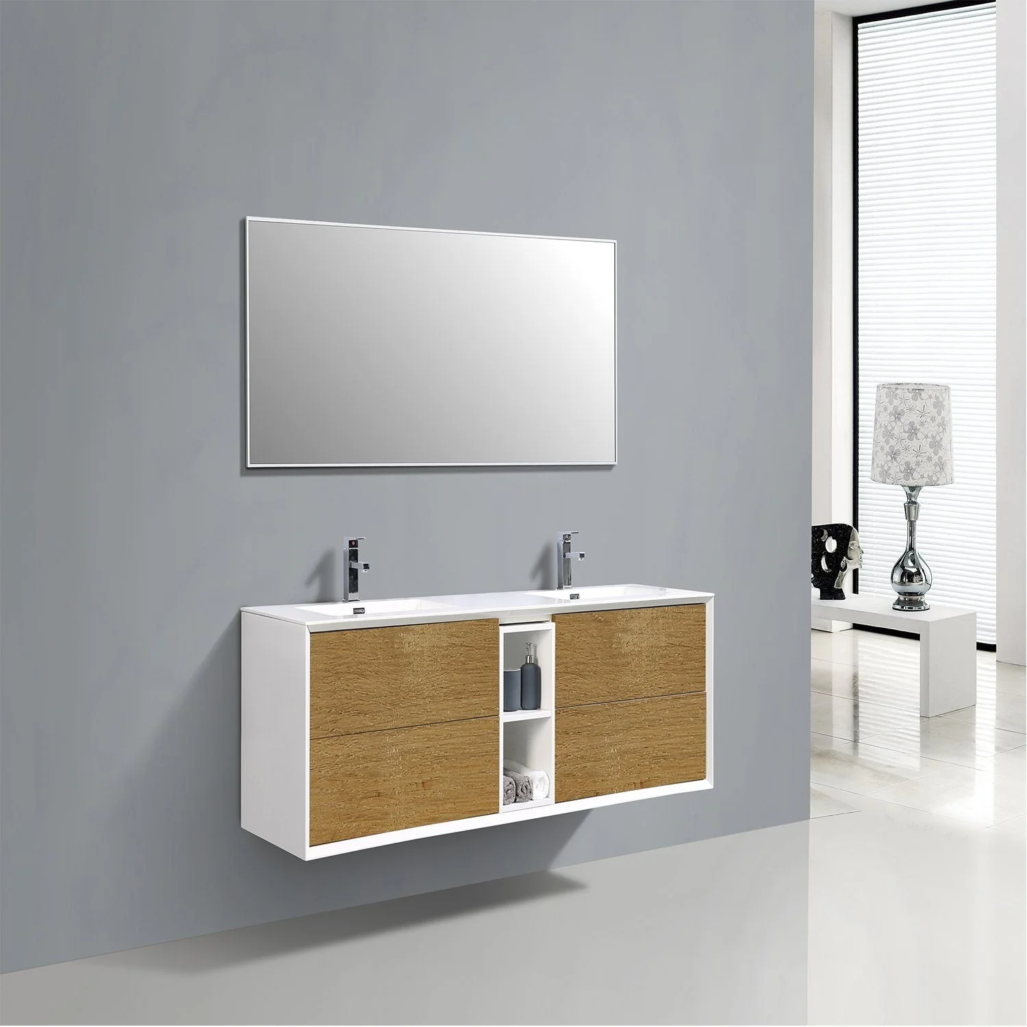 Eviva Vienna 75" Wall Mount Bathroom Vanity with White Integrated Acrylic Sink - Image 22