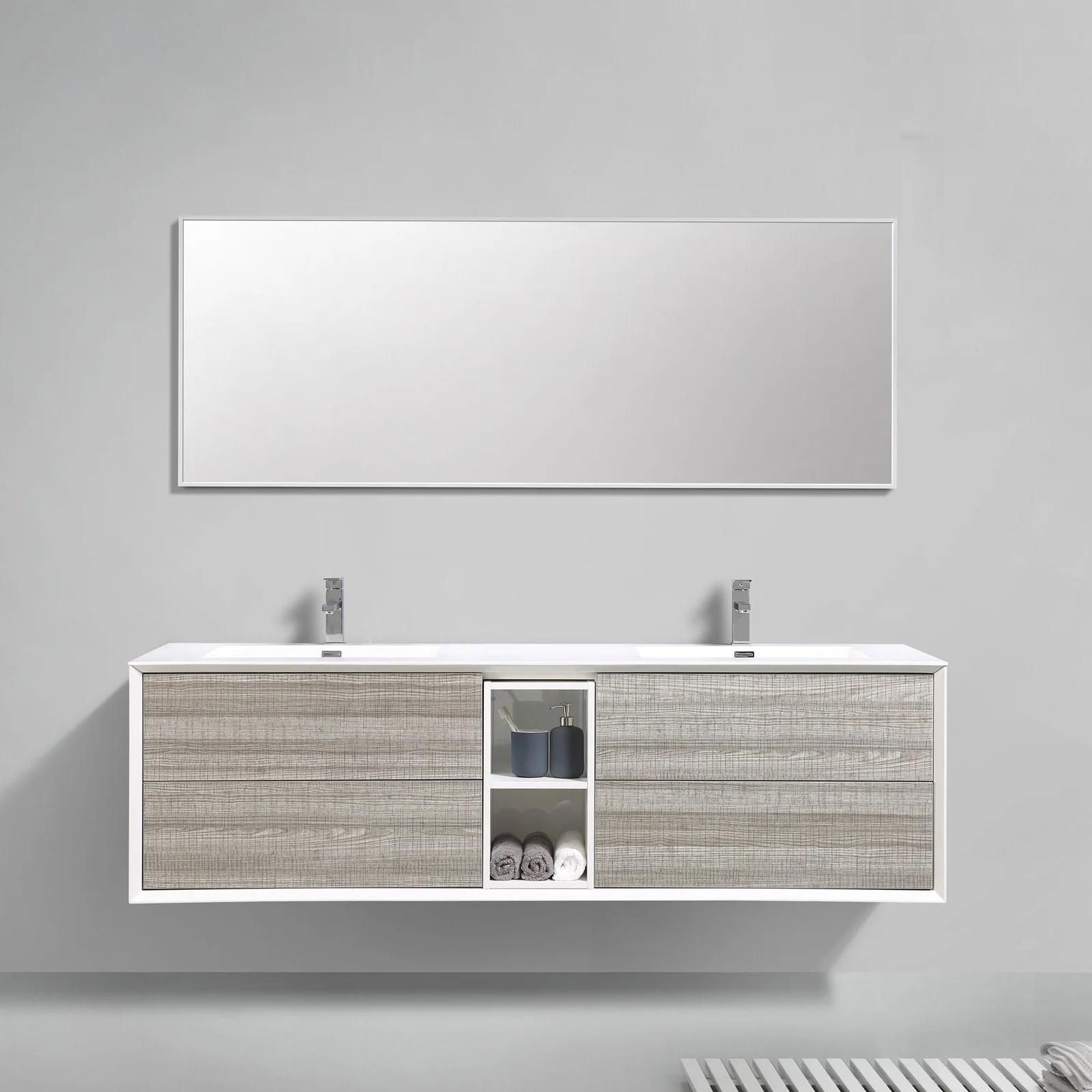 Eviva Vienna 75" Wall Mount Bathroom Vanity with White Integrated Acrylic Sink - Image 3